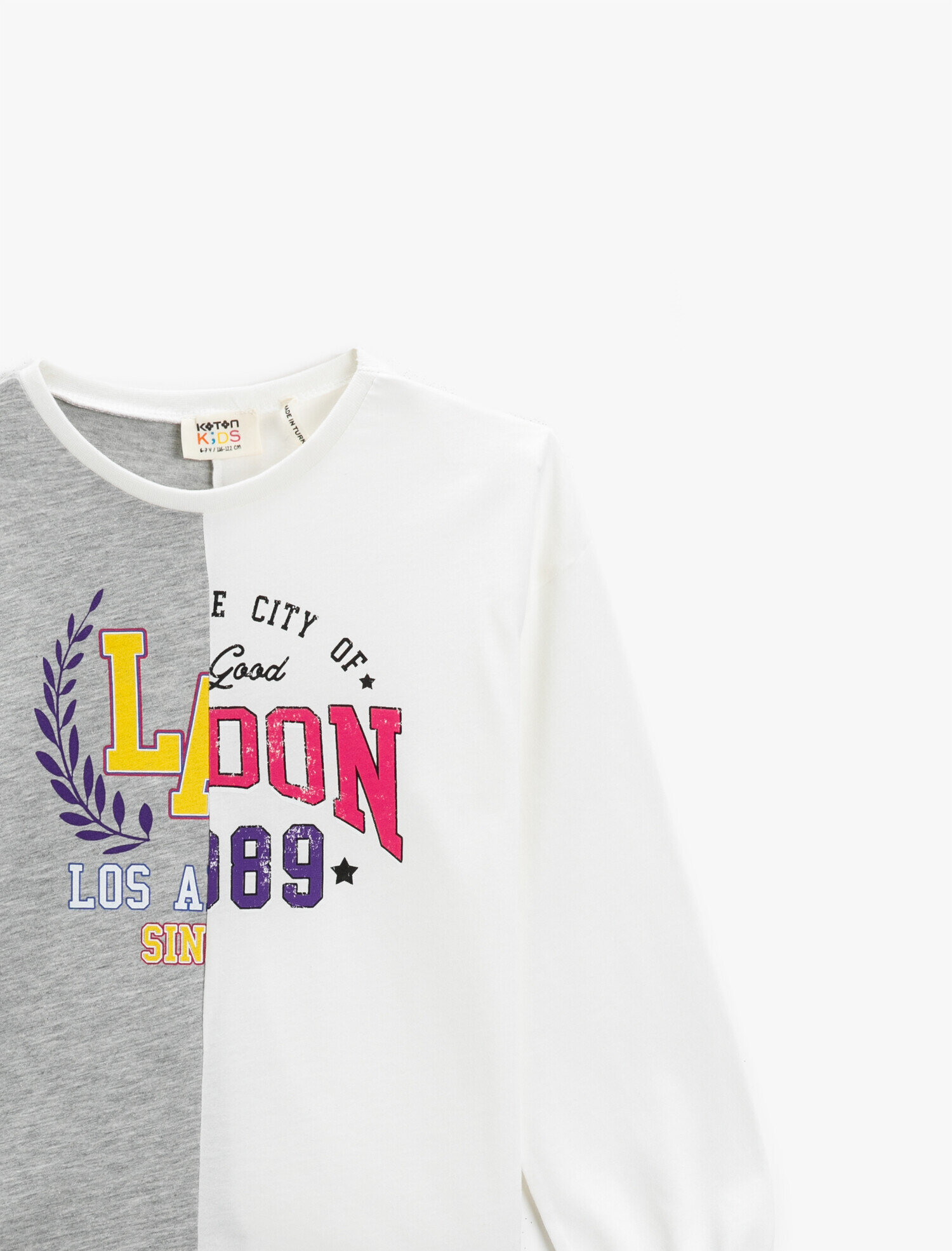  Kız Çocuk Baskılı Bisiklet Yaka Uzun Kollu Tişört