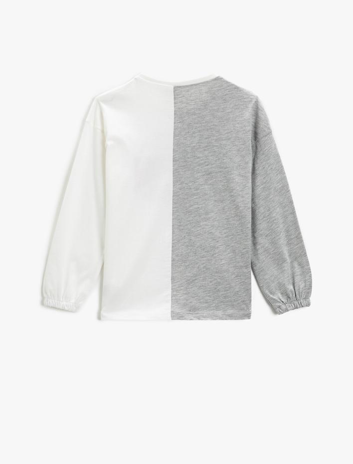 Kız Çocuk Baskılı Bisiklet Yaka Uzun Kollu Tişört