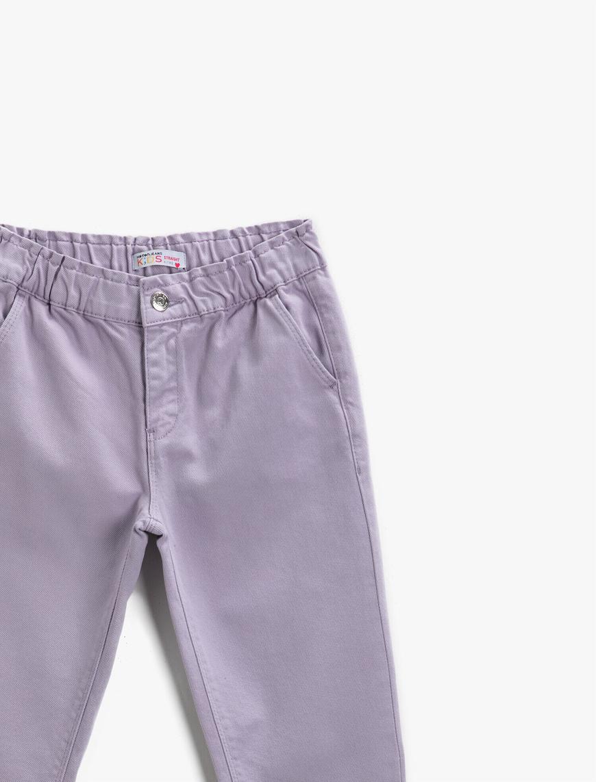  Kız Çocuk Kot Pantolon Beli Lastikli Pamuklu - Regular Jean