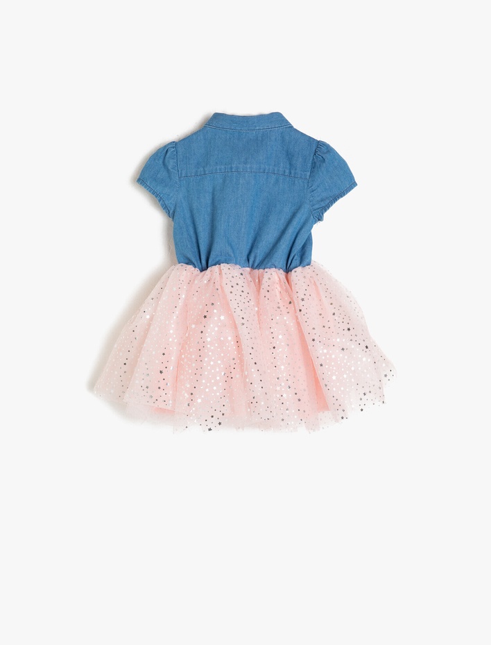 Kız Bebek Tül Detaylı Jean Elbise