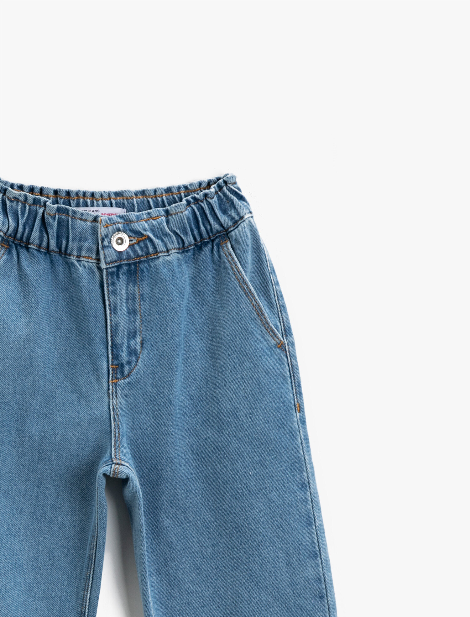  Kız Çocuk Kot Pantolon Beli Lastikli Cepli Pamuklu - Boyfriend Jean