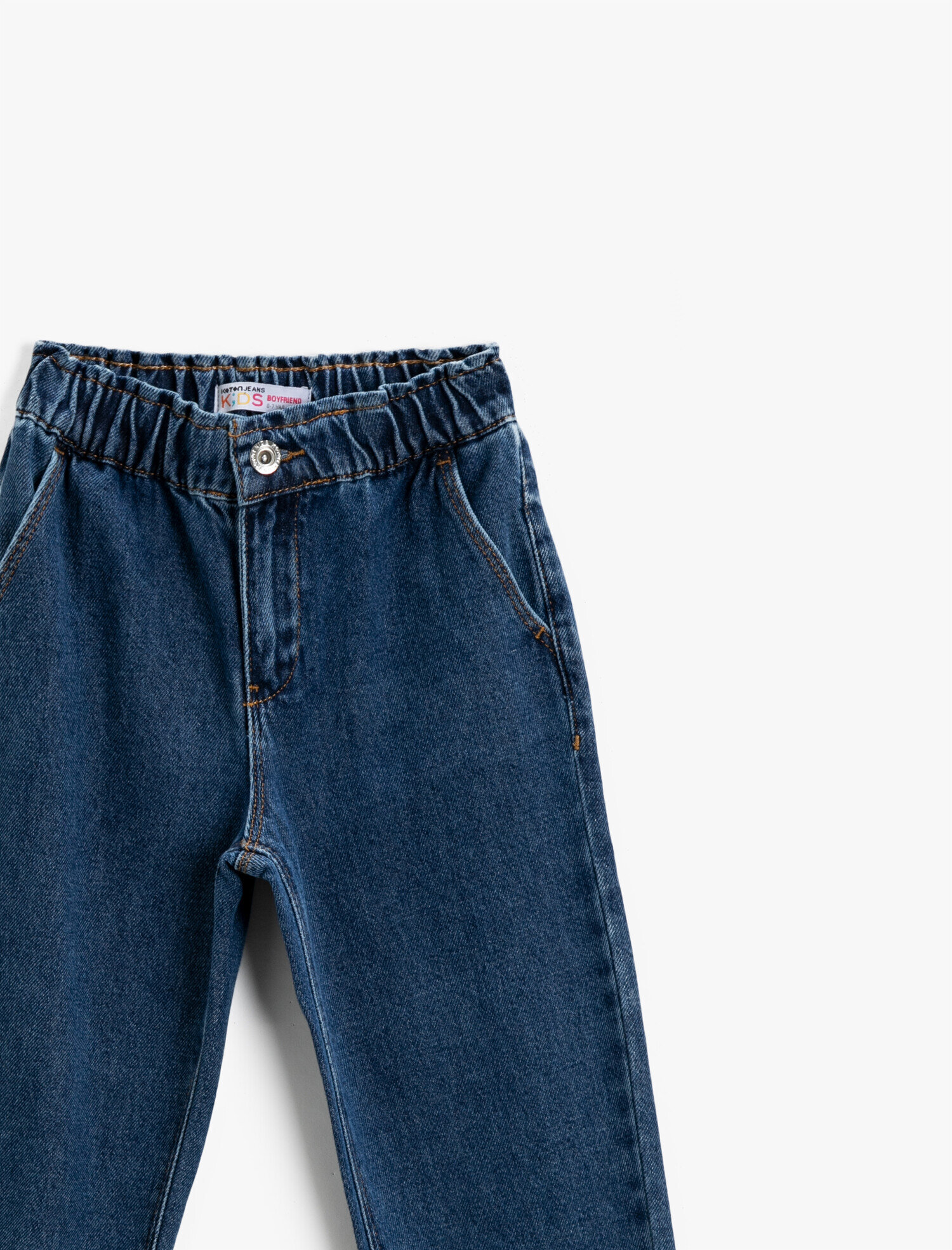  Kız Çocuk Kot Pantolon Beli Lastikli Cepli Pamuklu - Boyfriend Jean