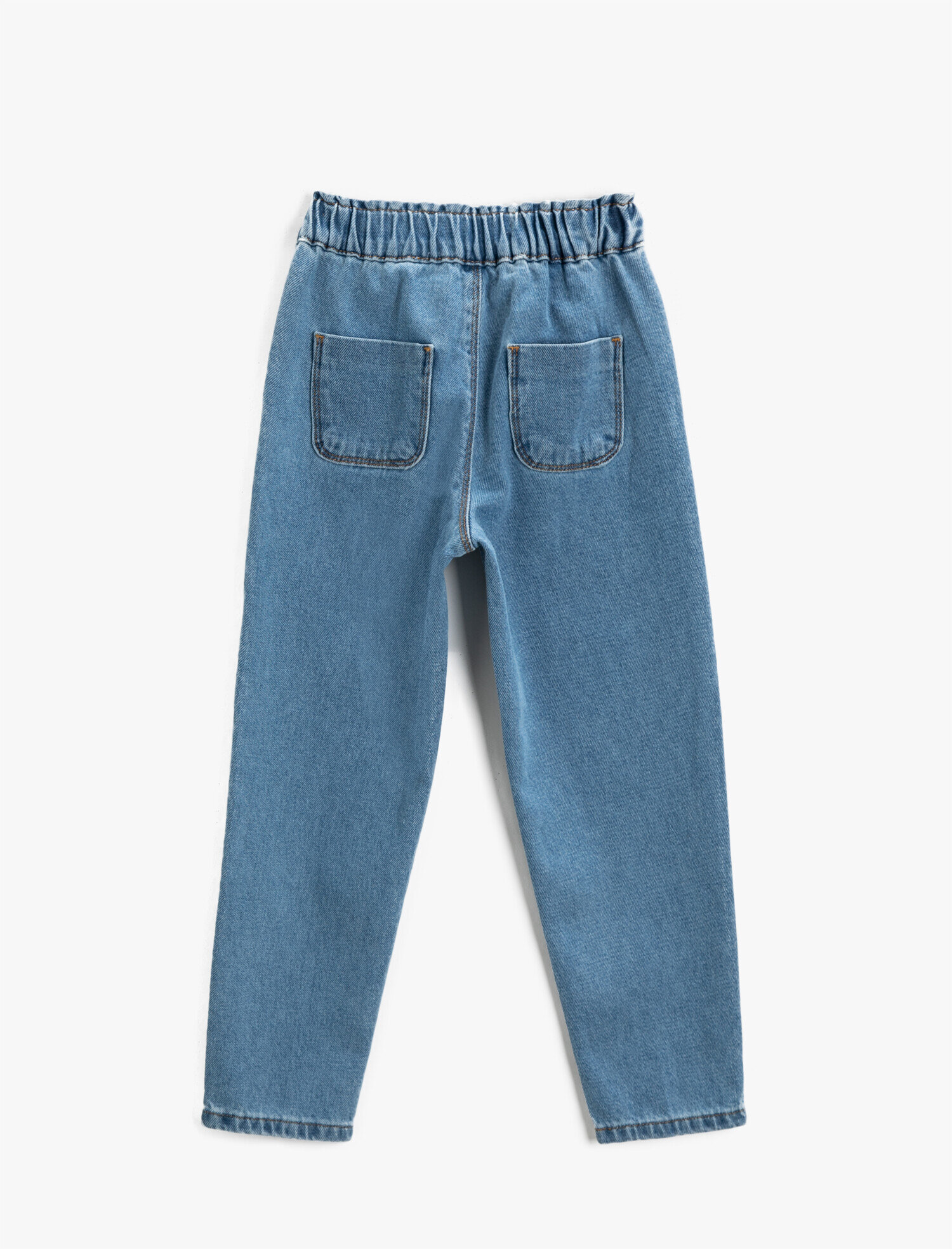  Kız Çocuk Kot Pantolon Beli Lastikli Cepli Pamuklu - Boyfriend Jean