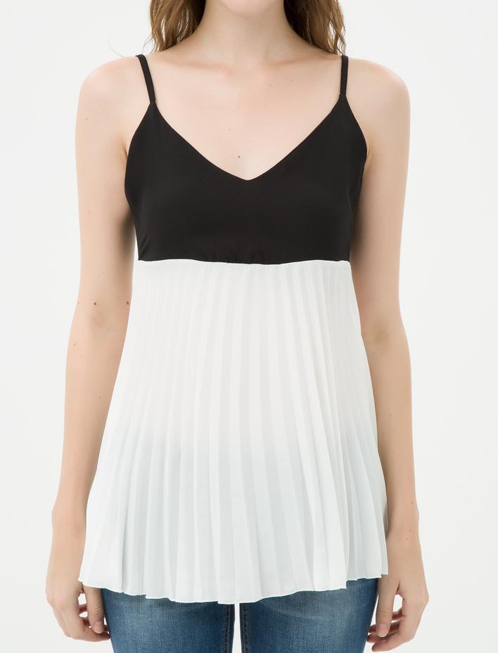  Renk Bloklu Askılı Bluz