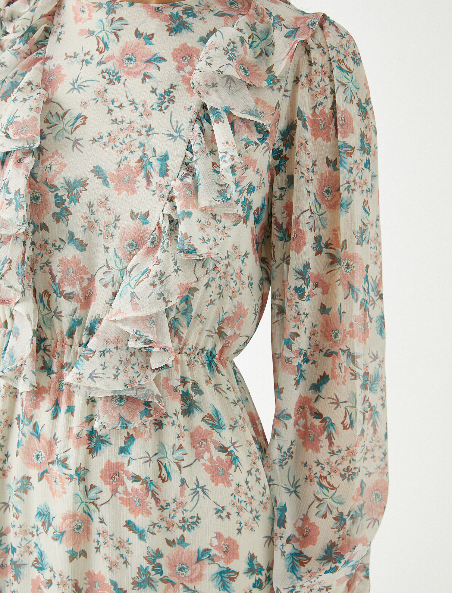   Uzun Elbise Çiçekli Uzun Kollu