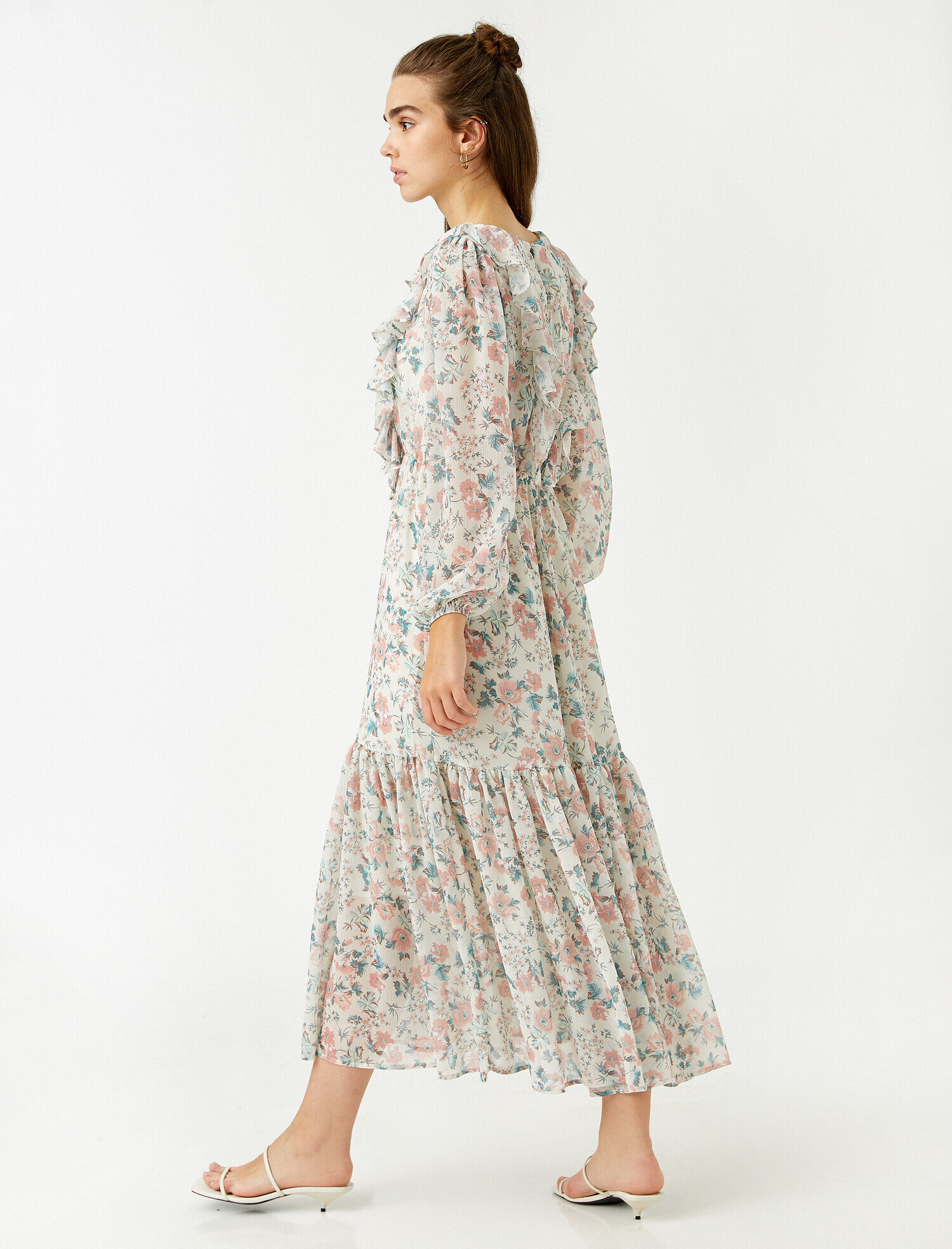   Uzun Elbise Çiçekli Uzun Kollu