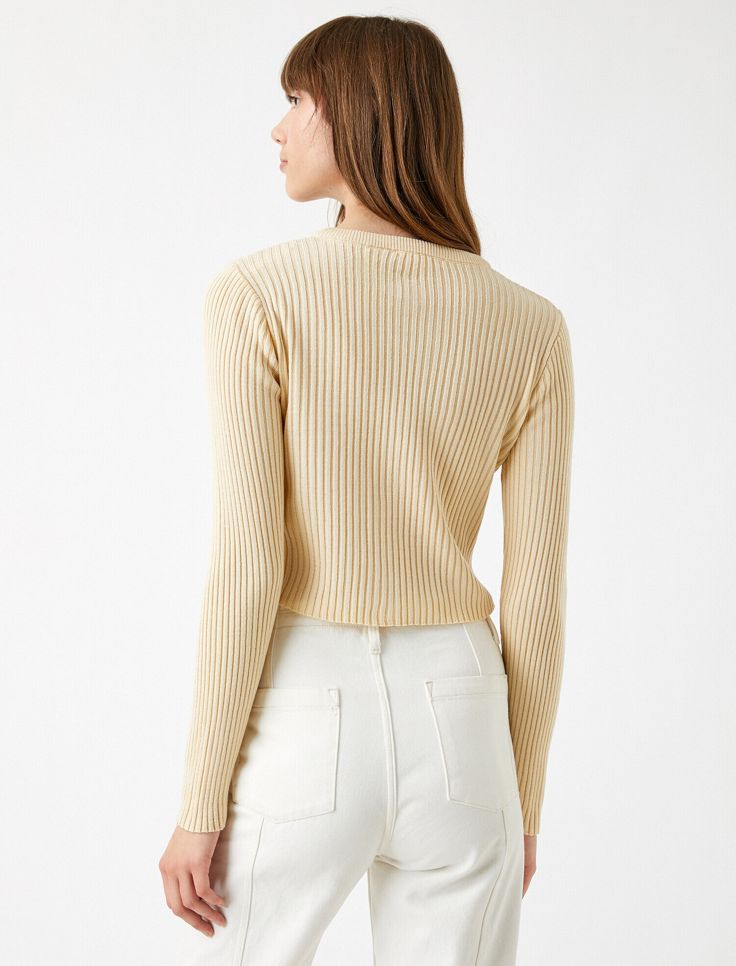   Düğme Detaylı Uzun Kollu Basic Triko Hırka