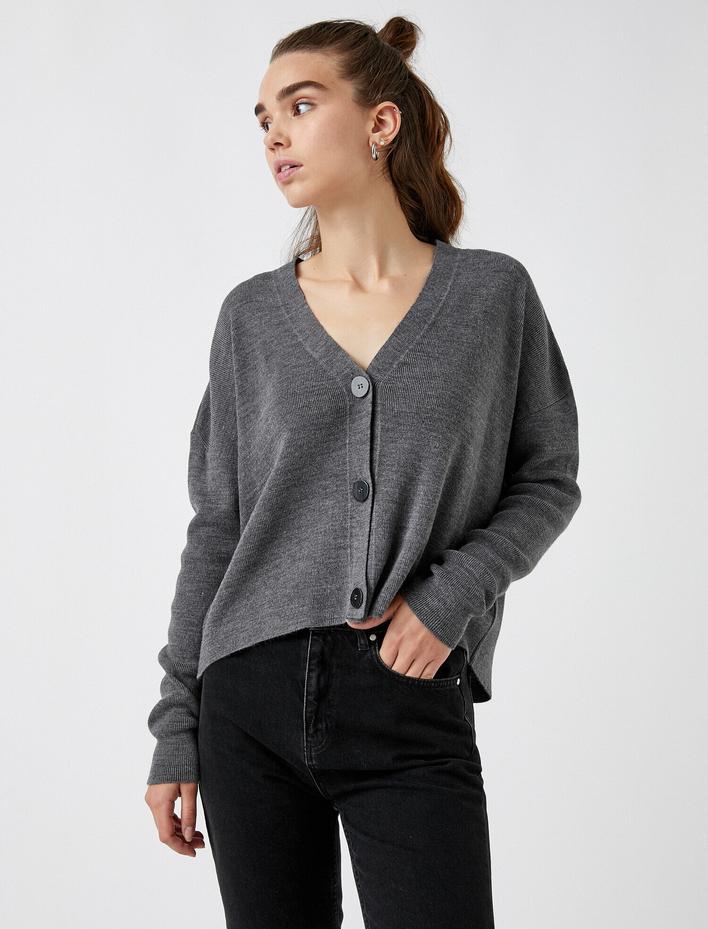  Düğmeli Crop Hırka