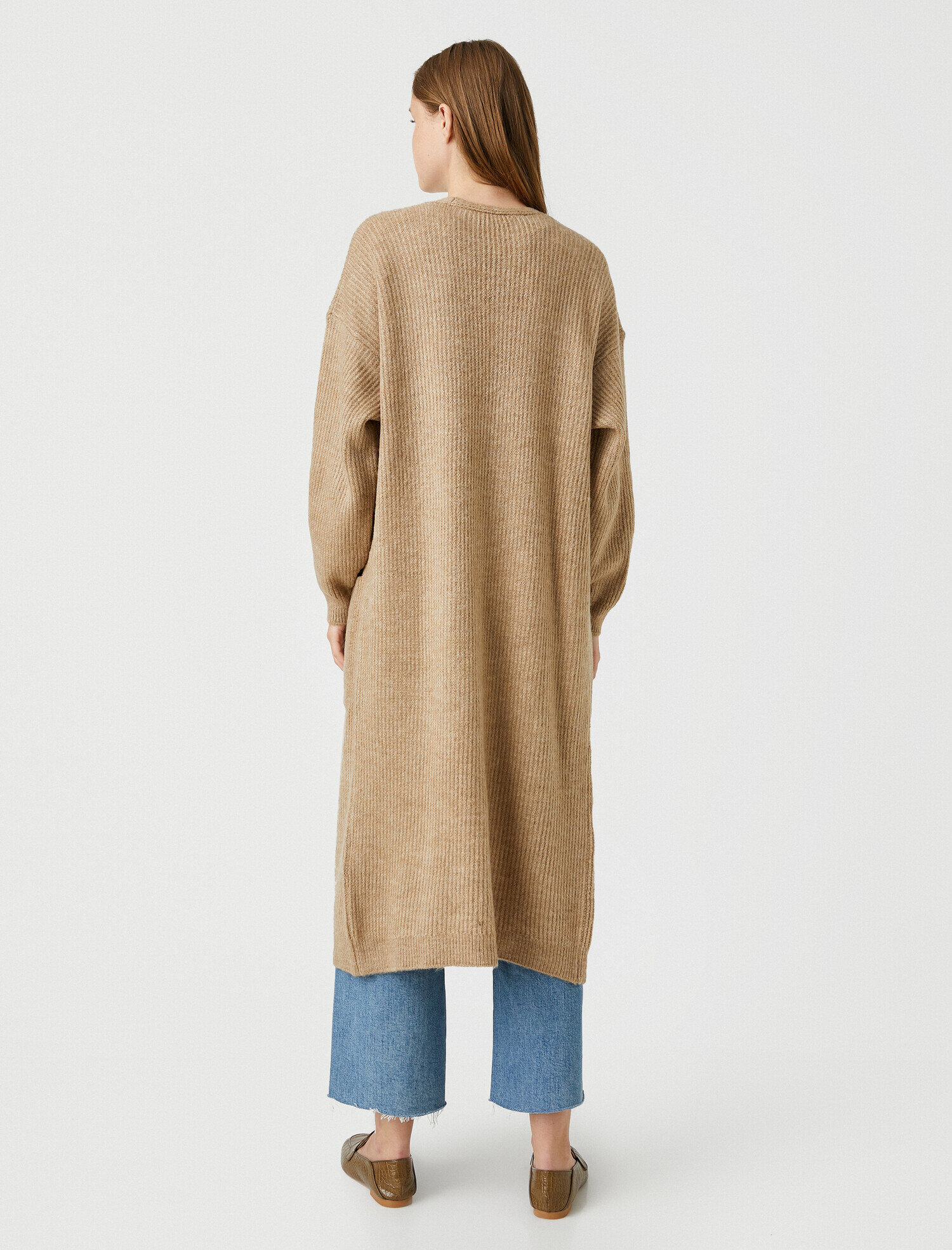   Uzun Kollu Cepli Ribanalı Hırka