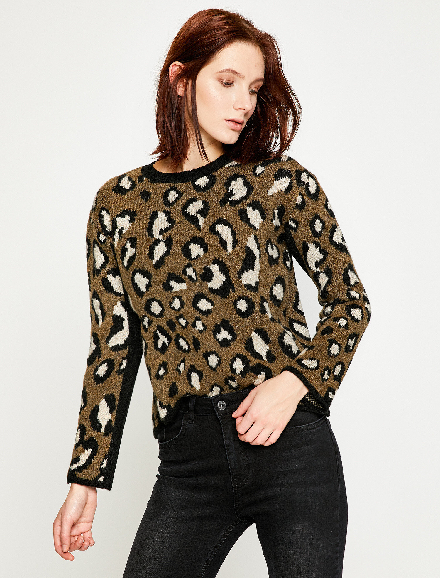   Leopar Desenli Triko Kazak