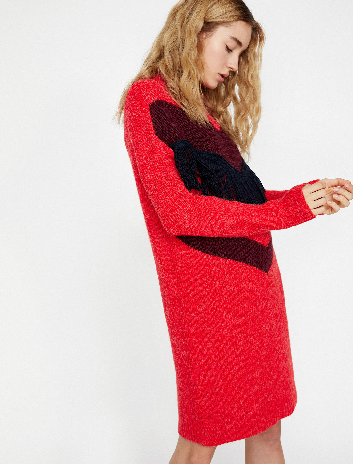   Püskül Detaylı Triko Elbise