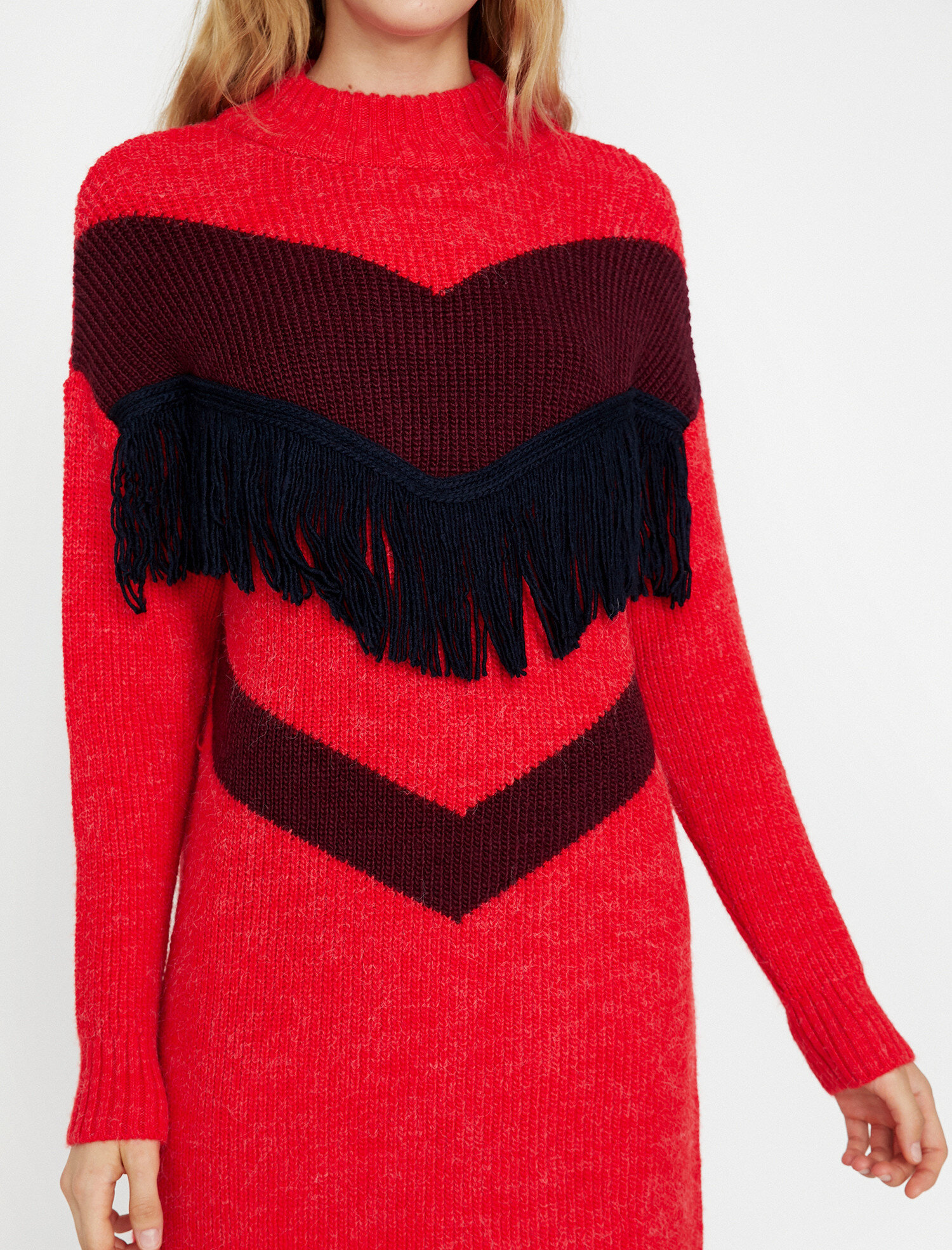   Püskül Detaylı Triko Elbise