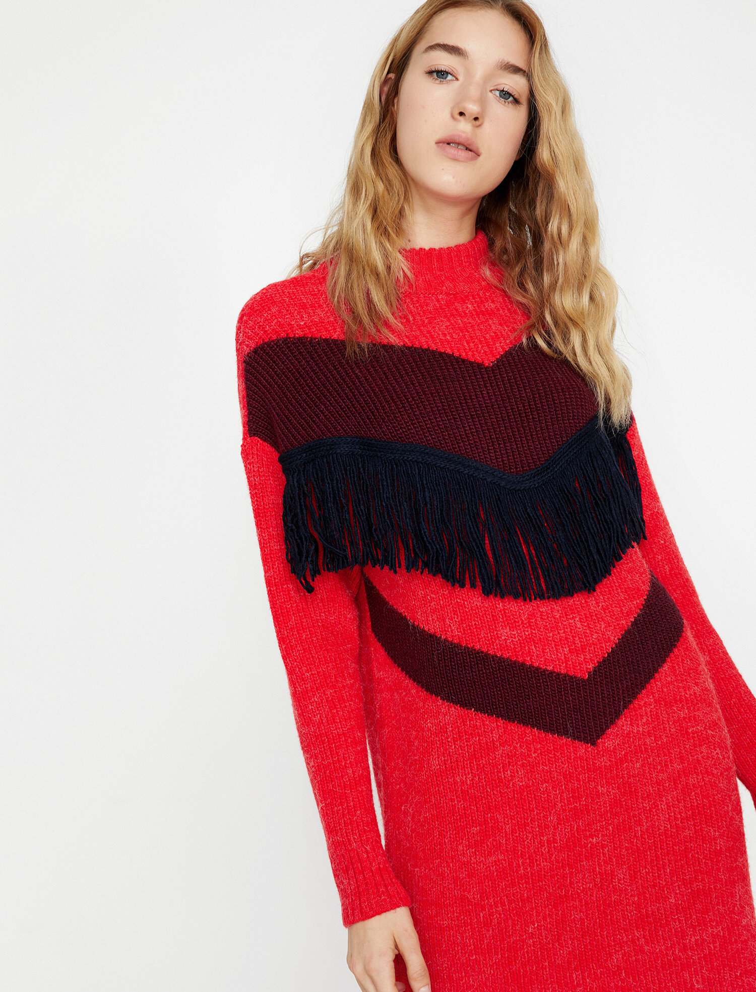   Püskül Detaylı Triko Elbise