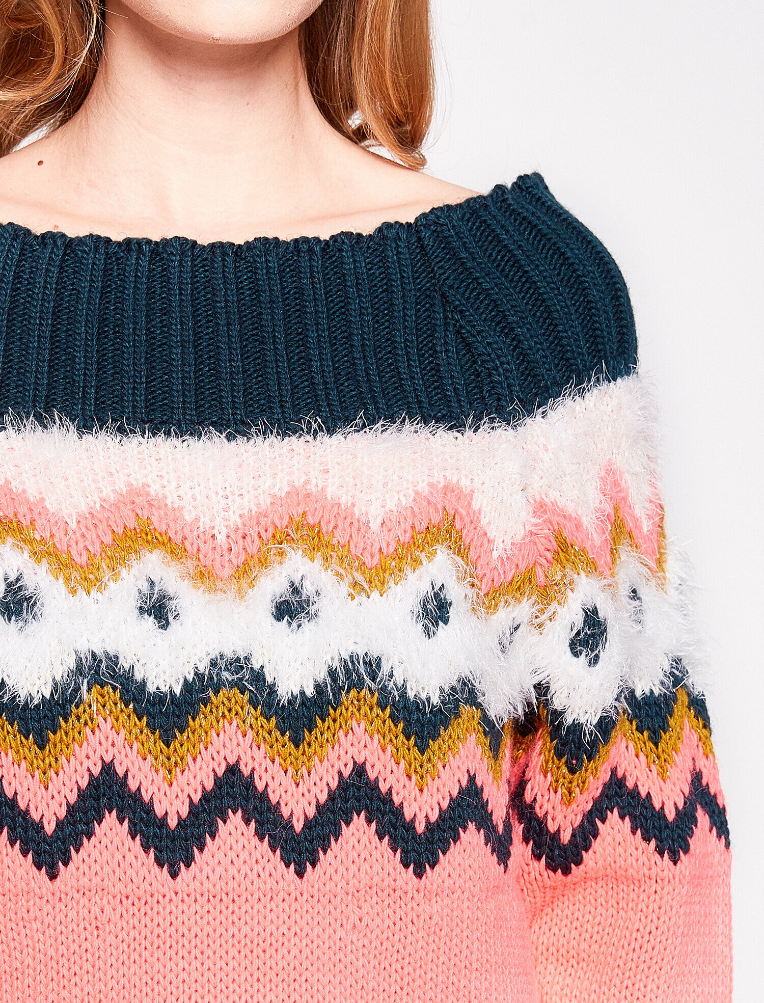   Desenli Omuz Detaylı Triko Kazak