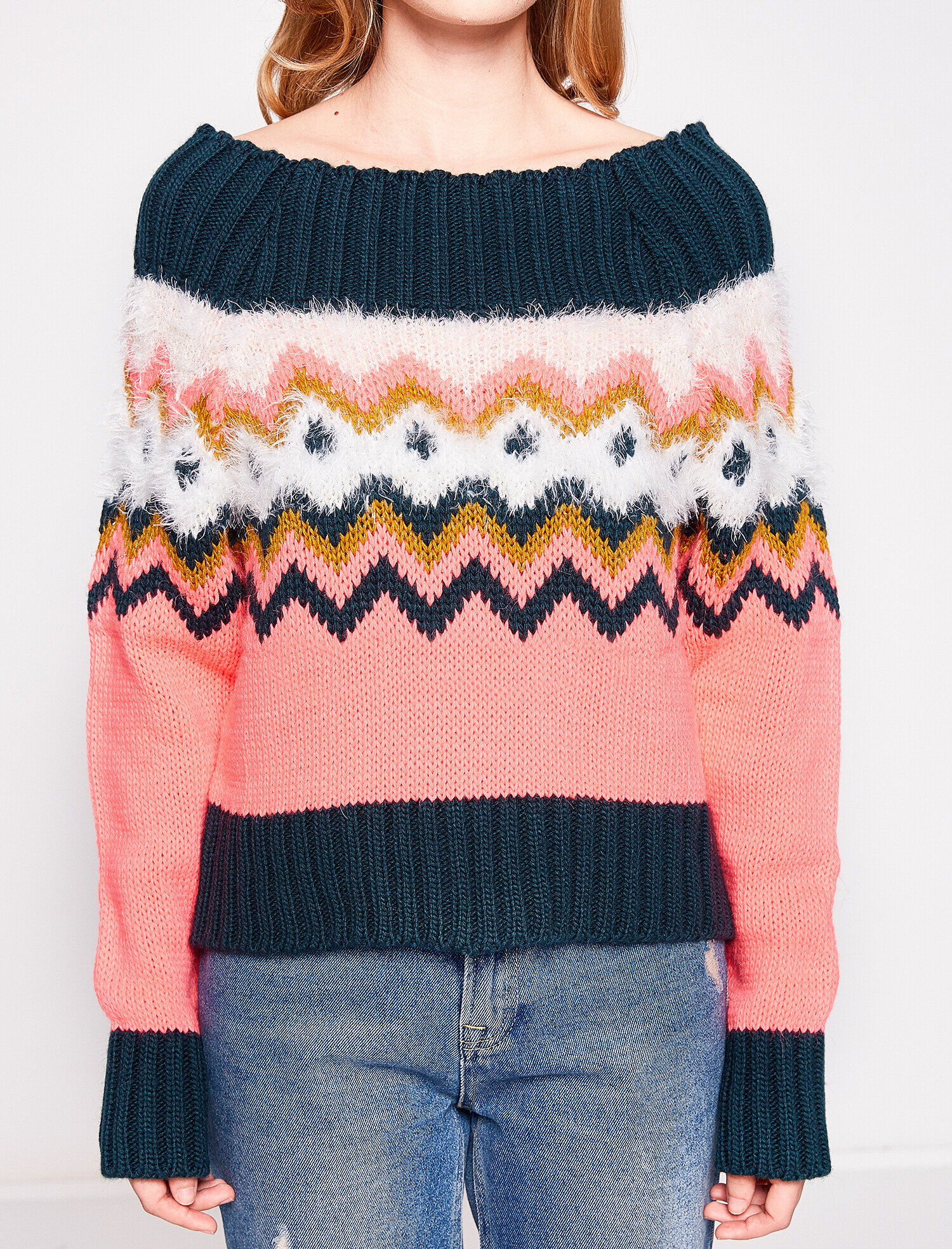   Desenli Omuz Detaylı Triko Kazak