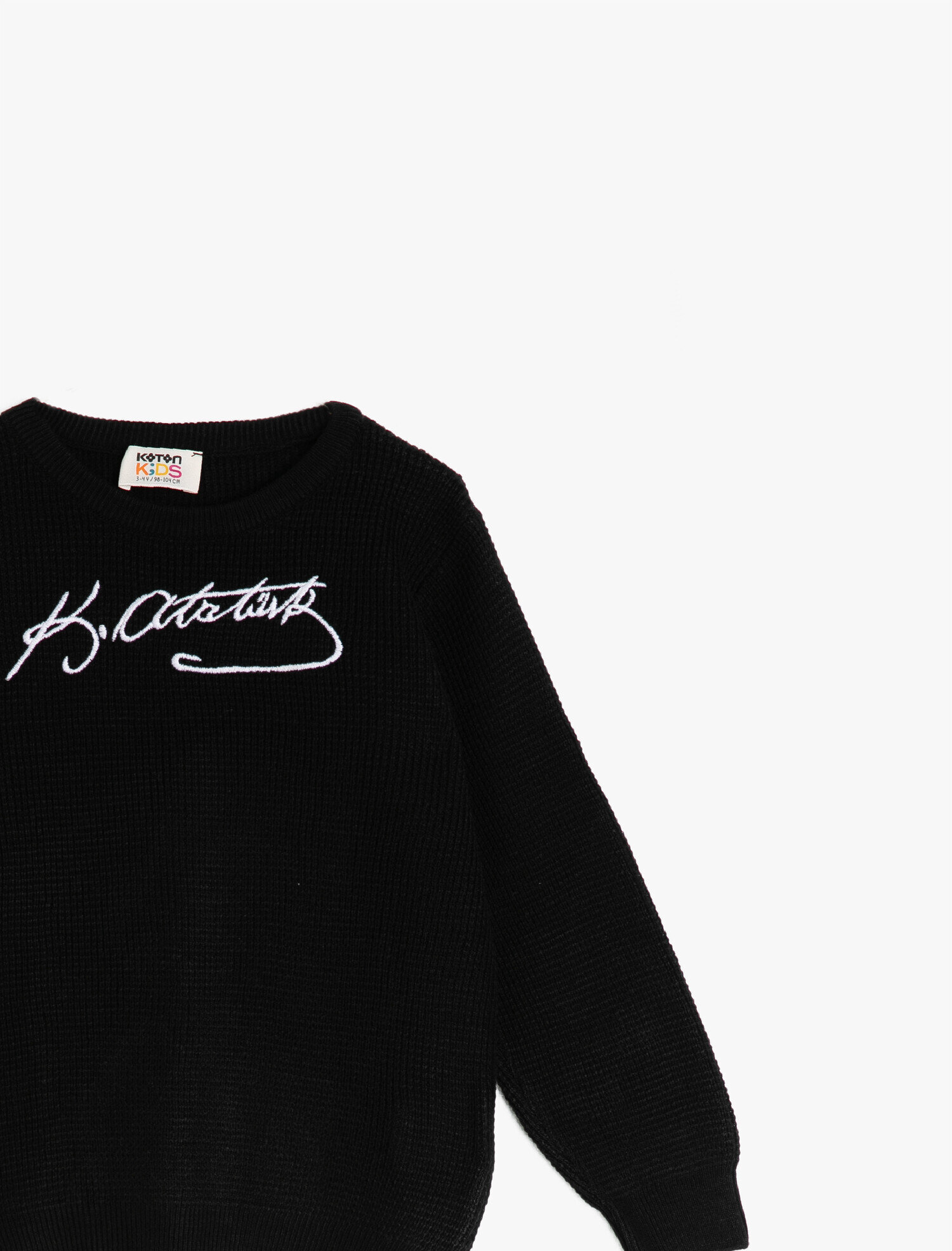  Erkek Çocuk Pamuklu Bisiklet Yaka Atatürk İmzası Baskılı Triko Kazak