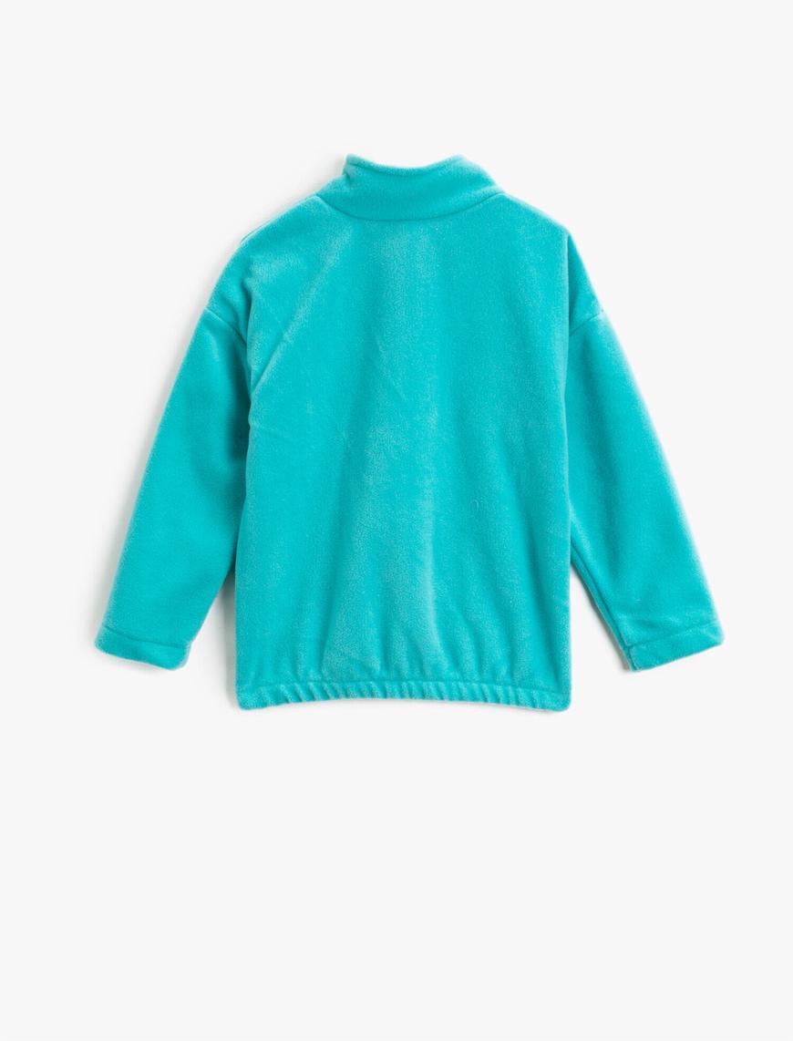  Kız Çocuk Dik Yaka Fermuarlı Basic Sweatshirt