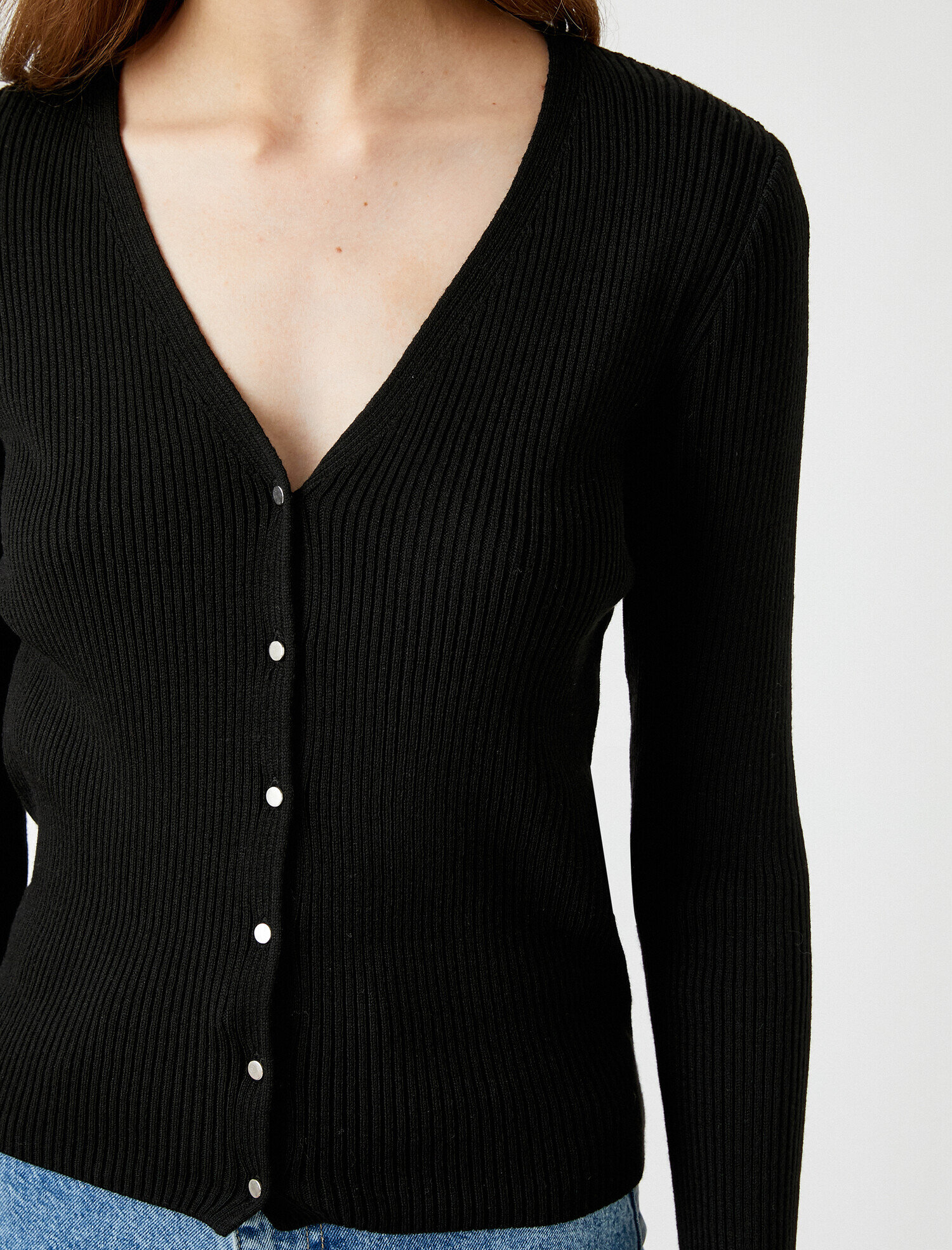   Ribanalı Triko Hırka Düğmeli