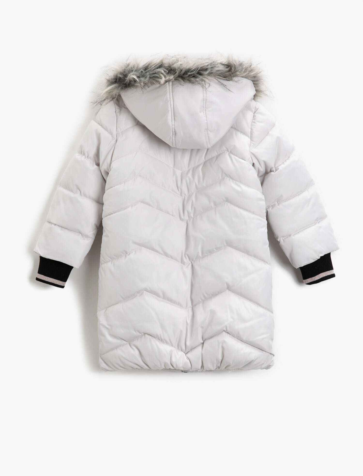  Kız Çocuk Suni Kürklü Şişme Mont Kapşonlu