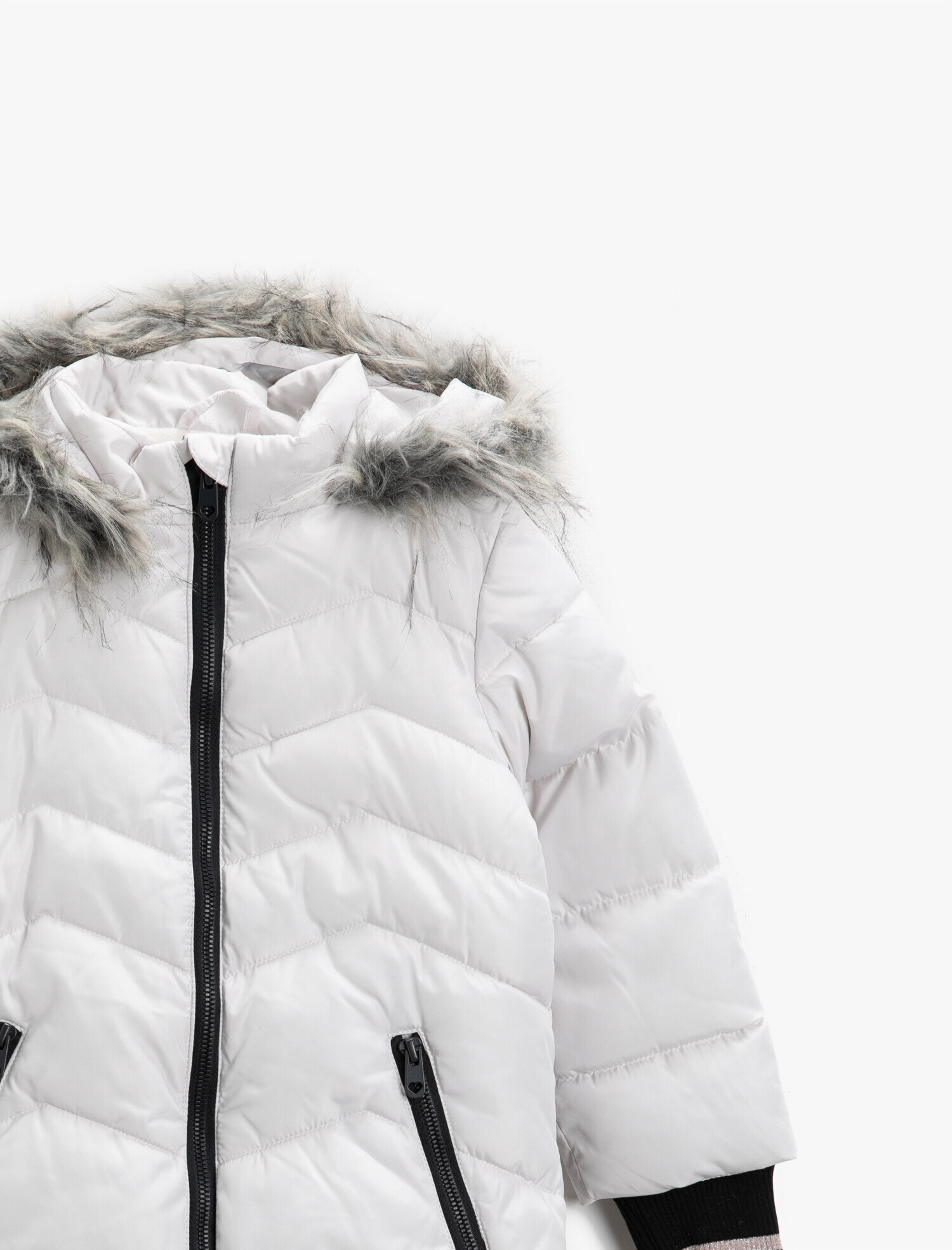  Kız Çocuk Suni Kürklü Şişme Mont Kapşonlu