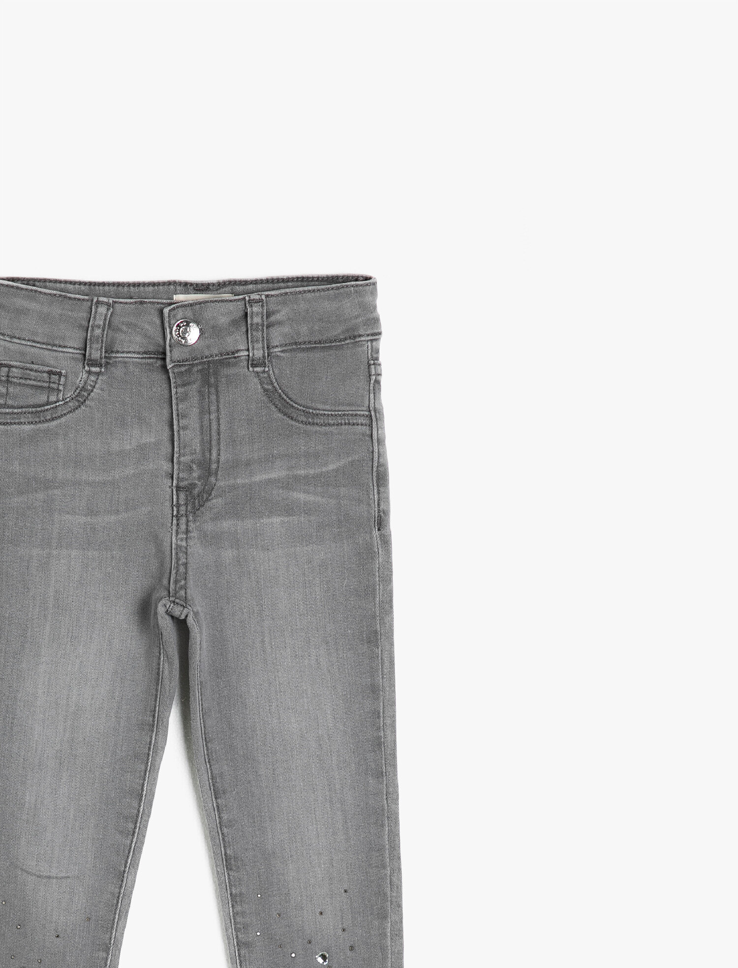  Kız Çocuk Kot Pantolon Pamuklu Taş İşlemeli - Slim Jean