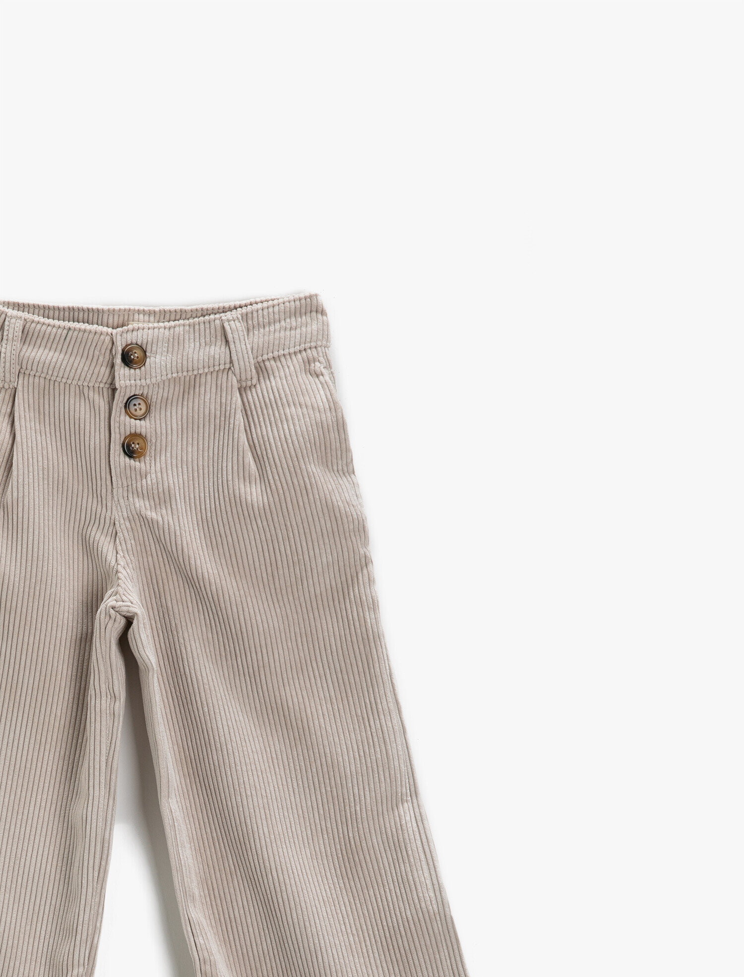  Kız Çocuk Önden Plili Kadife Düğmeli Geniş Paça Pantolon