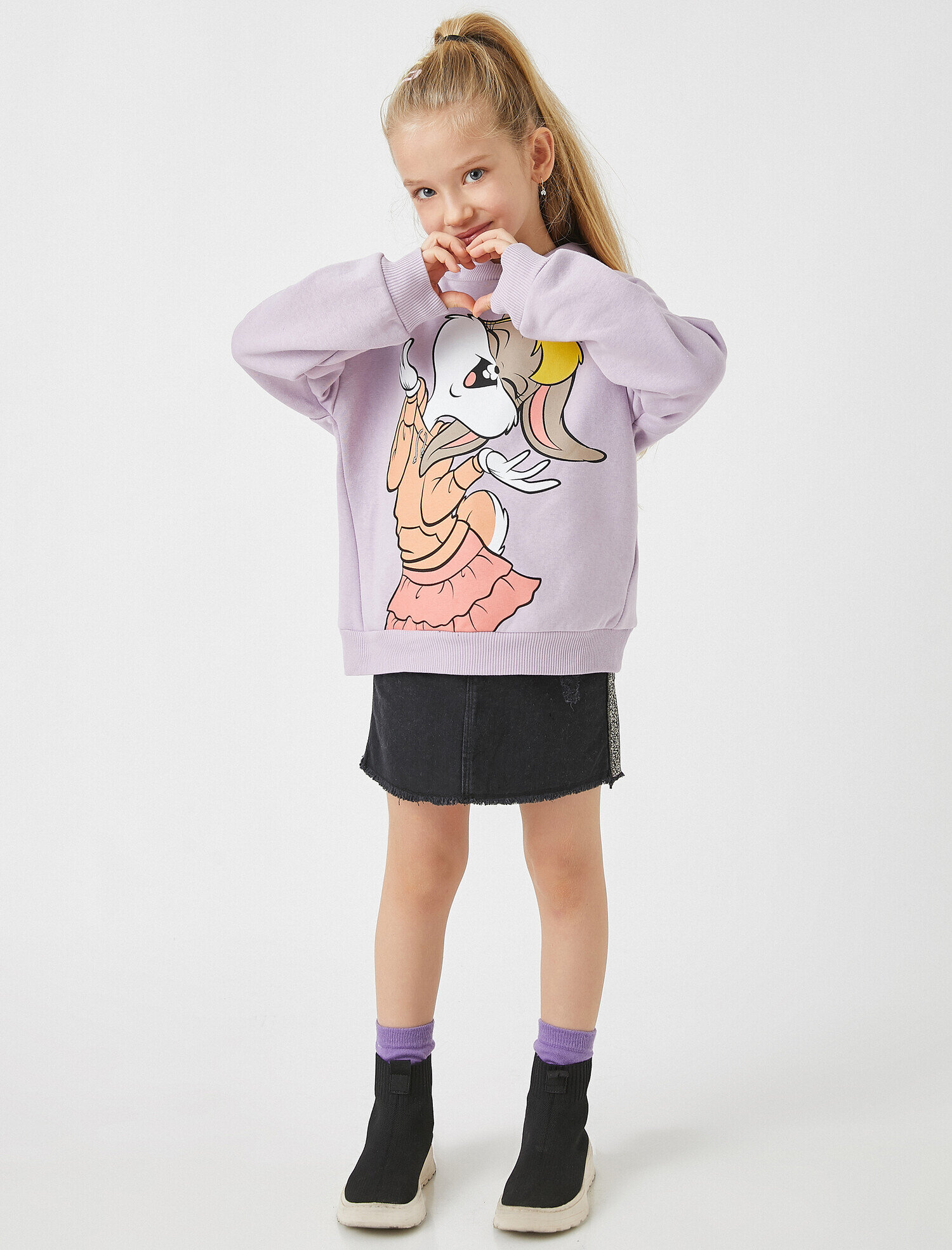  Kız Çocuk Şeritli Cepli Jean Etek