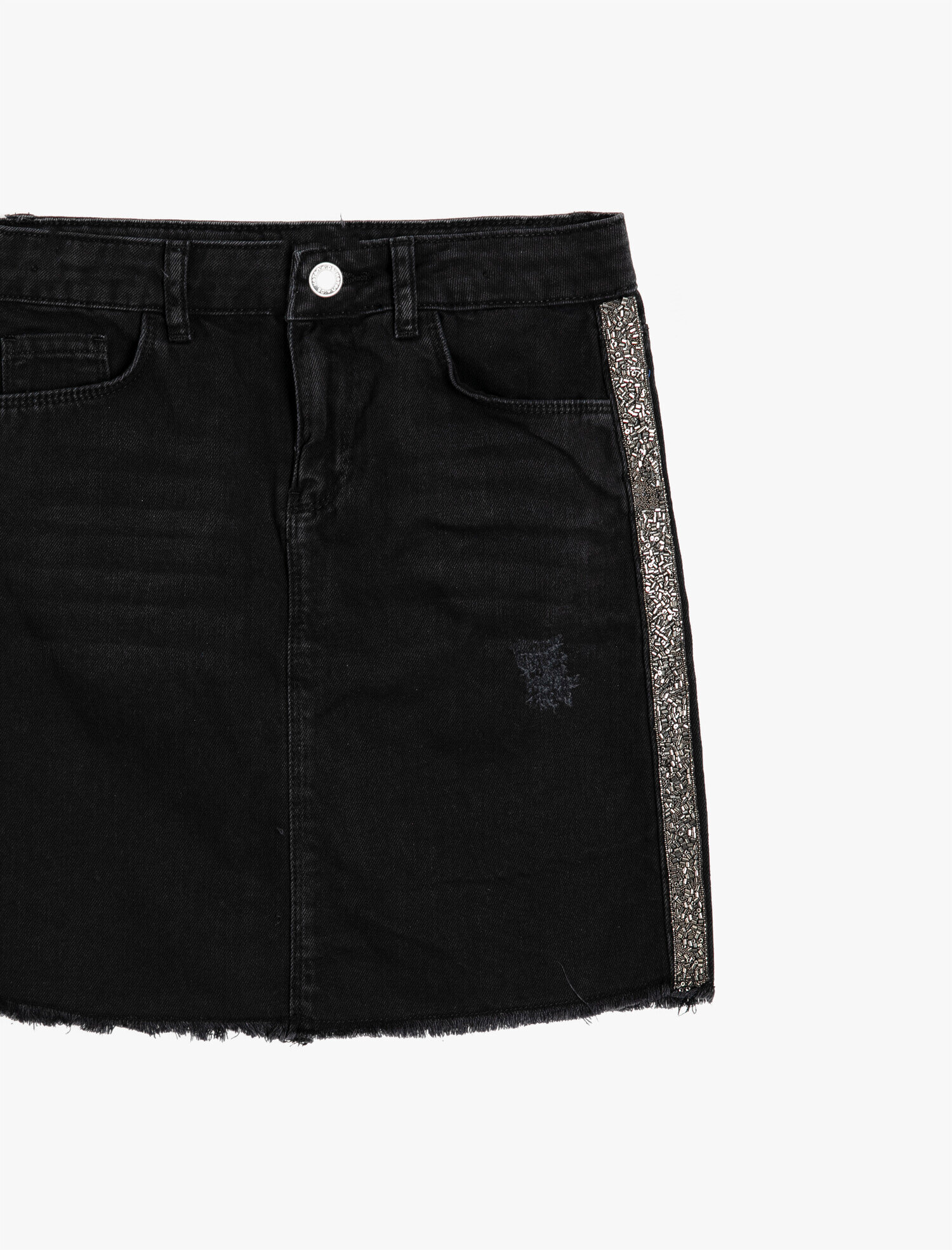  Kız Çocuk Şeritli Cepli Jean Etek