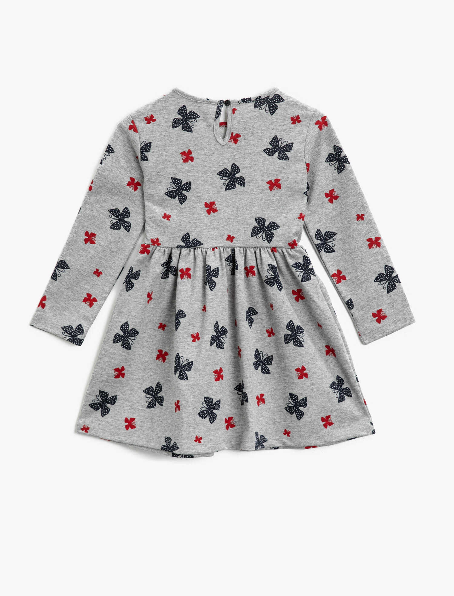  Kız Çocuk Baskılı Uzun Kollu Bisiklet Yaka Elbise