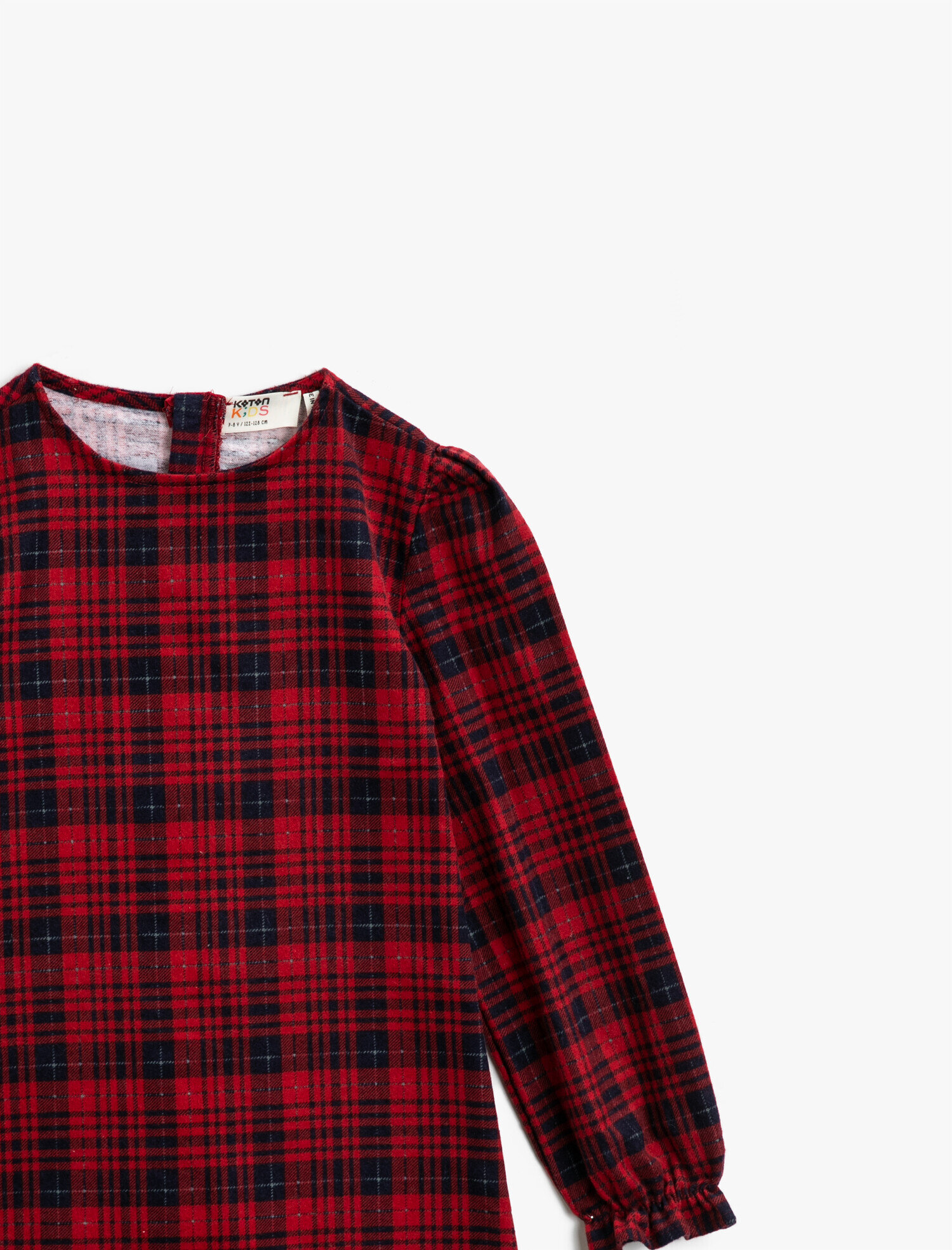  Kız Çocuk Uzun Kollu Ekose Elbise Pamuklu