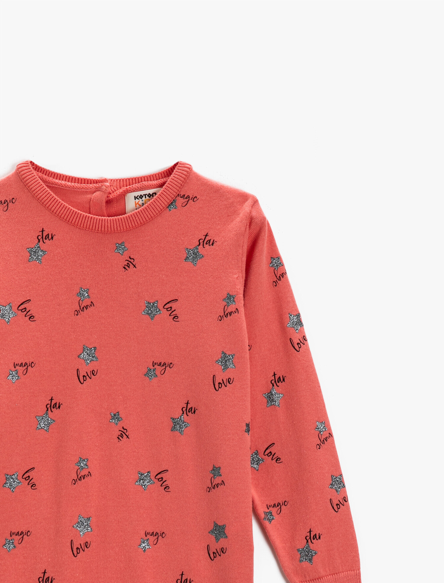  Kız Çocuk Yıldız Baskılı Bisiklet Yaka Uzun Kollu Kazak