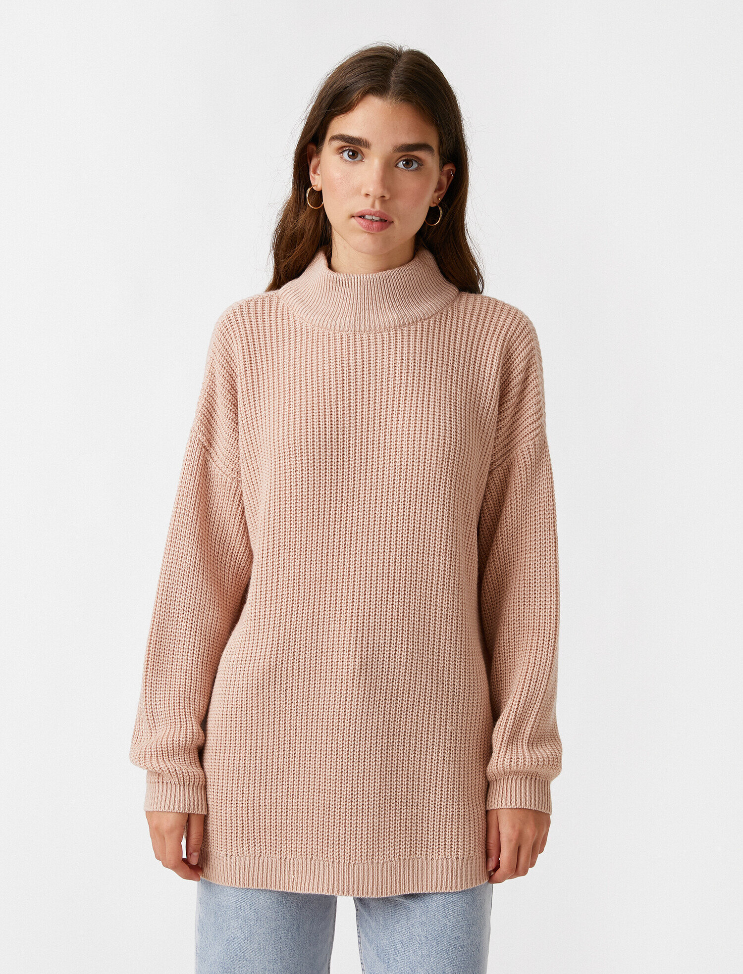   Balıkçı Yaka Oversize Kazak Triko Kaşmir Dokulu