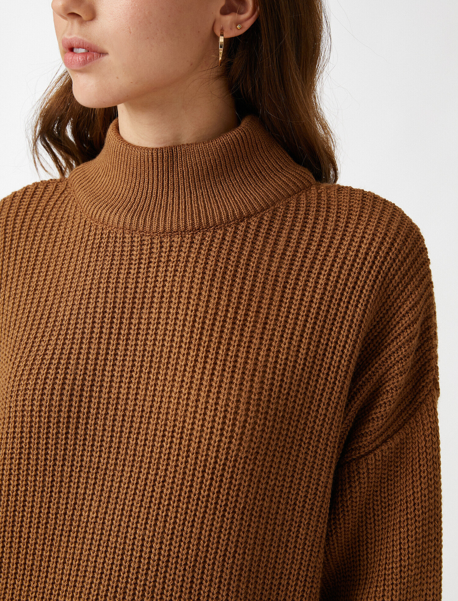   Balıkçı Yaka Oversize Kazak Triko Kaşmir Dokulu