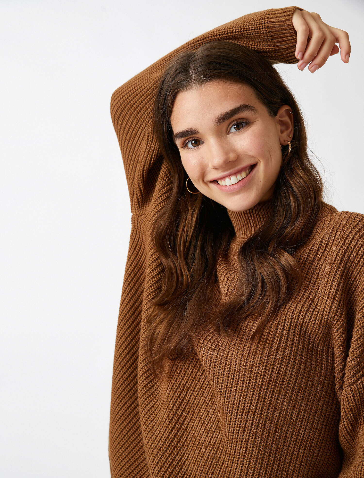   Balıkçı Yaka Oversize Kazak Triko Kaşmir Dokulu