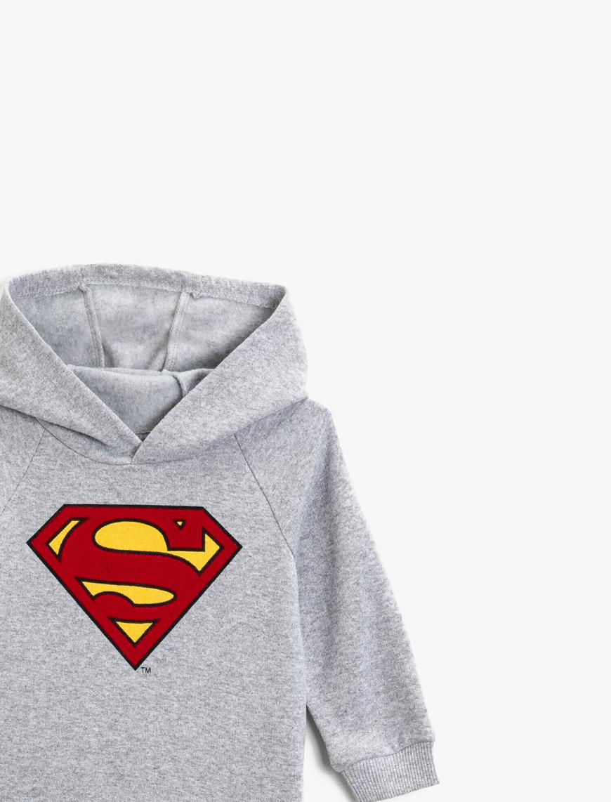  Erkek Bebek Superman Lisanslı Baskılı Kapüşonlu Uzun Kollu Sweatshirt