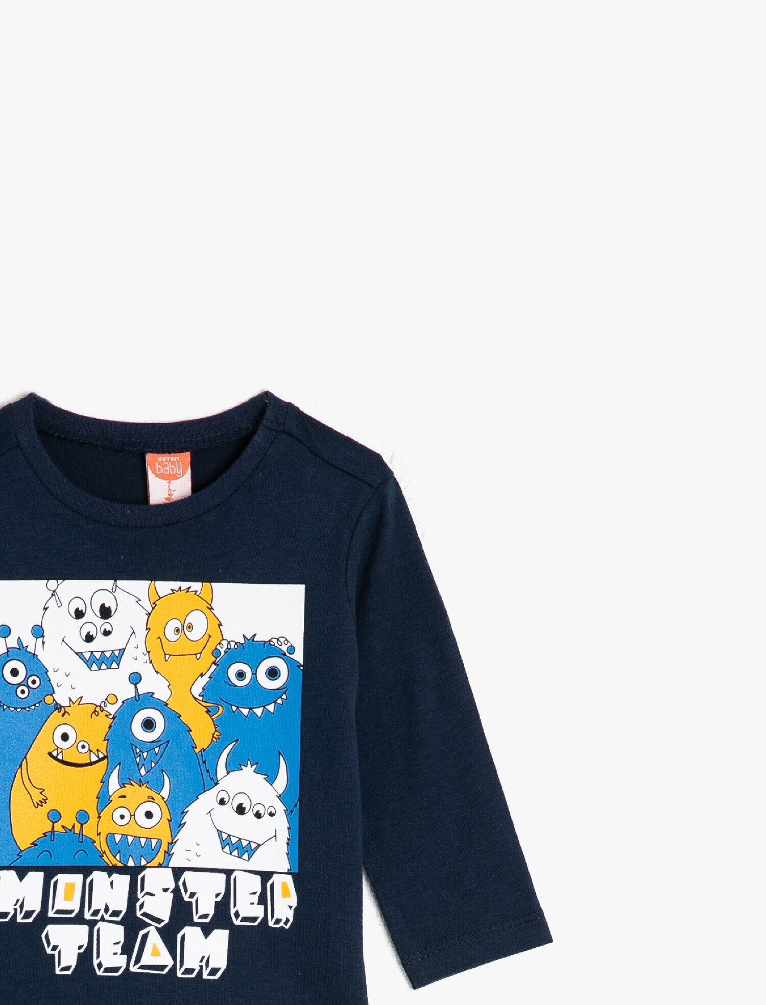  Erkek Bebek Monster Lisanslı Baskılı Uzun Kollu Bisiklet Yaka Tişört