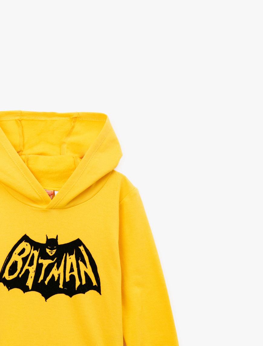  Erkek Bebek Pamuklu Batman Lisanslı Baskılı Kapüşonlu Uzun Kollu Sweatshirt