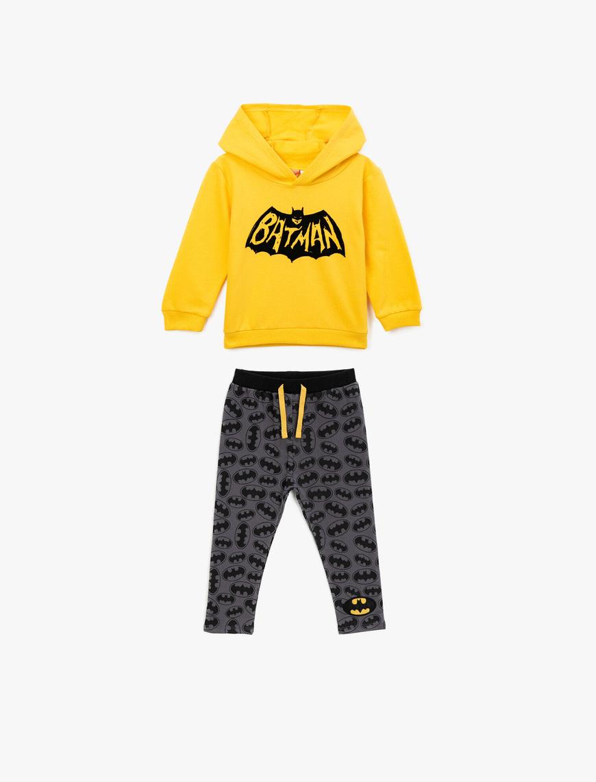  Erkek Bebek Pamuklu Batman Lisanslı Baskılı Kapüşonlu Uzun Kollu Sweatshirt