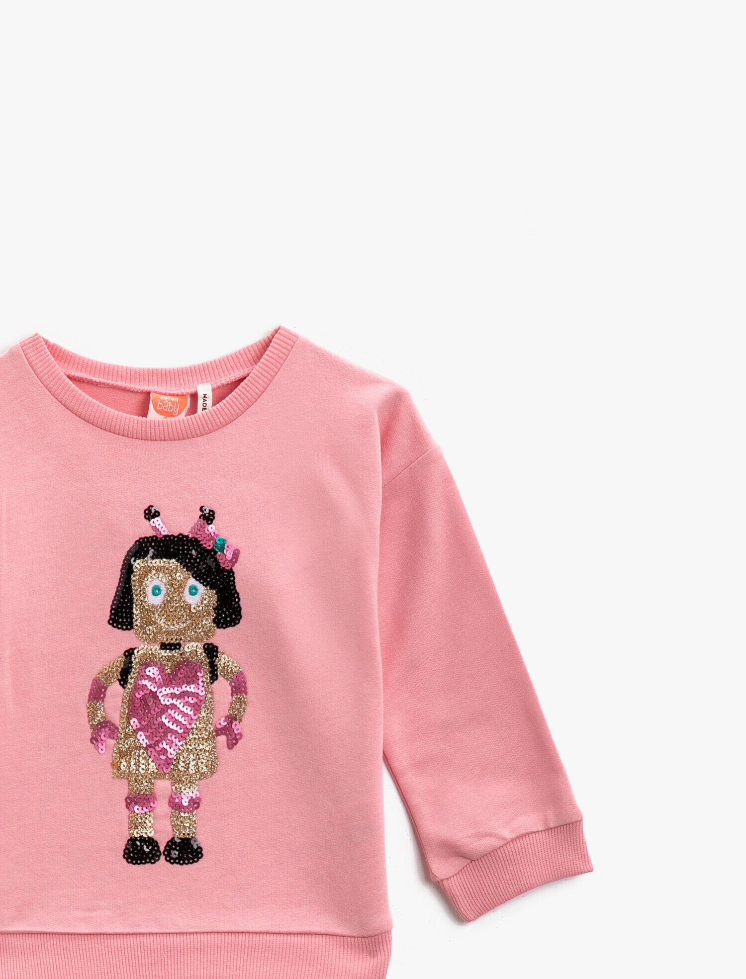  Kız Bebek Pamuklu Pullu Bisiklet Yaka Uzun Kollu Sweatshirt