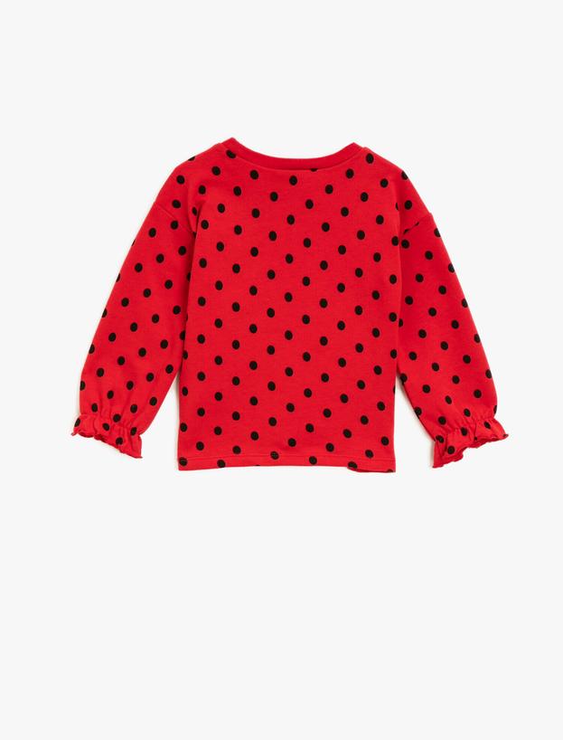  Kız Bebek Pamuklu Minnie Mouse Lisanslı Pullu Puantiyeli Sweatshirt