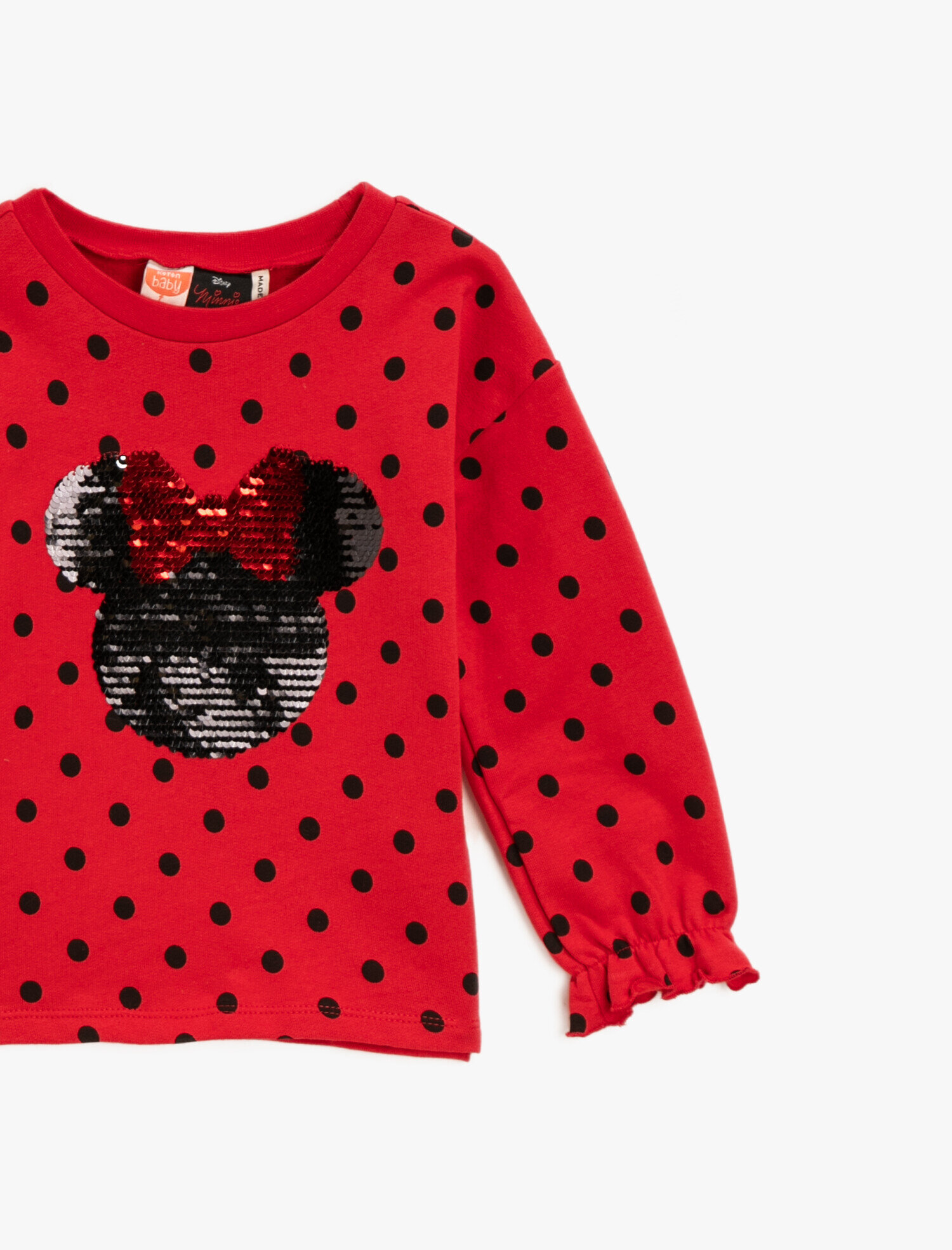 Kız Bebek Pamuklu Minnie Mouse Lisanslı Pullu Puantiyeli Sweatshirt