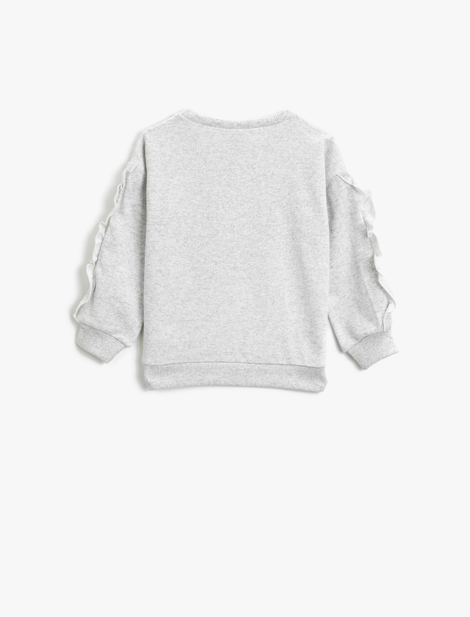  Kız Bebek Fırfırlı Baskılı Bisiklet Yaka Uzun Kollu Sweatshirt