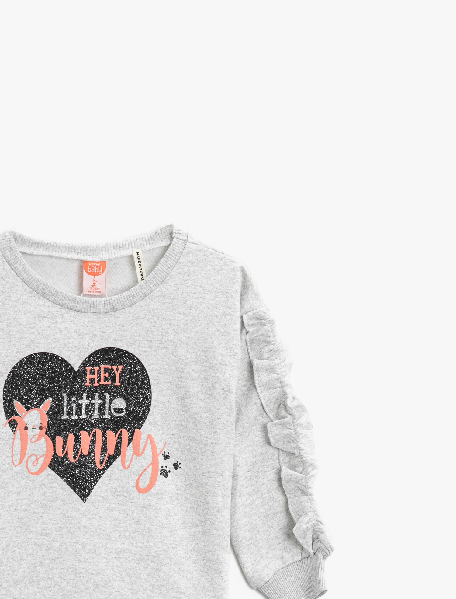  Kız Bebek Fırfırlı Baskılı Bisiklet Yaka Uzun Kollu Sweatshirt