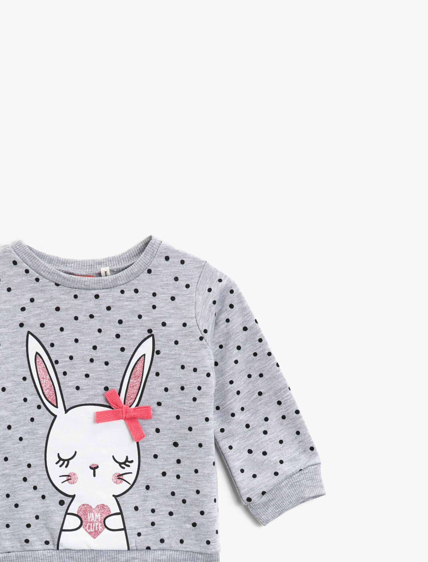  Kız Bebek Tavşan Baskılı Sweatshirt Bisiklet Yaka Uzun Kollu