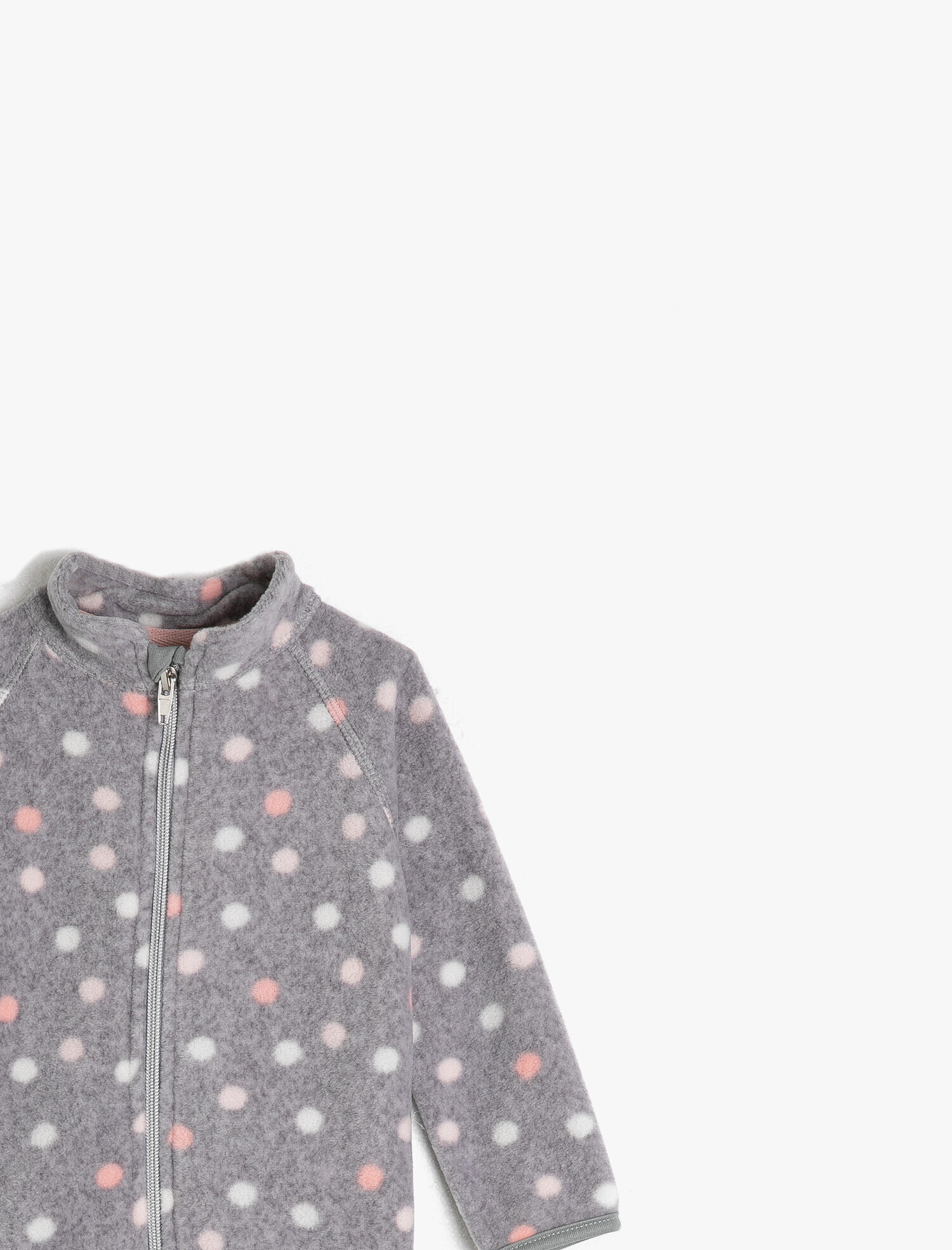  Kız Bebek Puantiyeli Polar Fermuarlı Sweatshirt