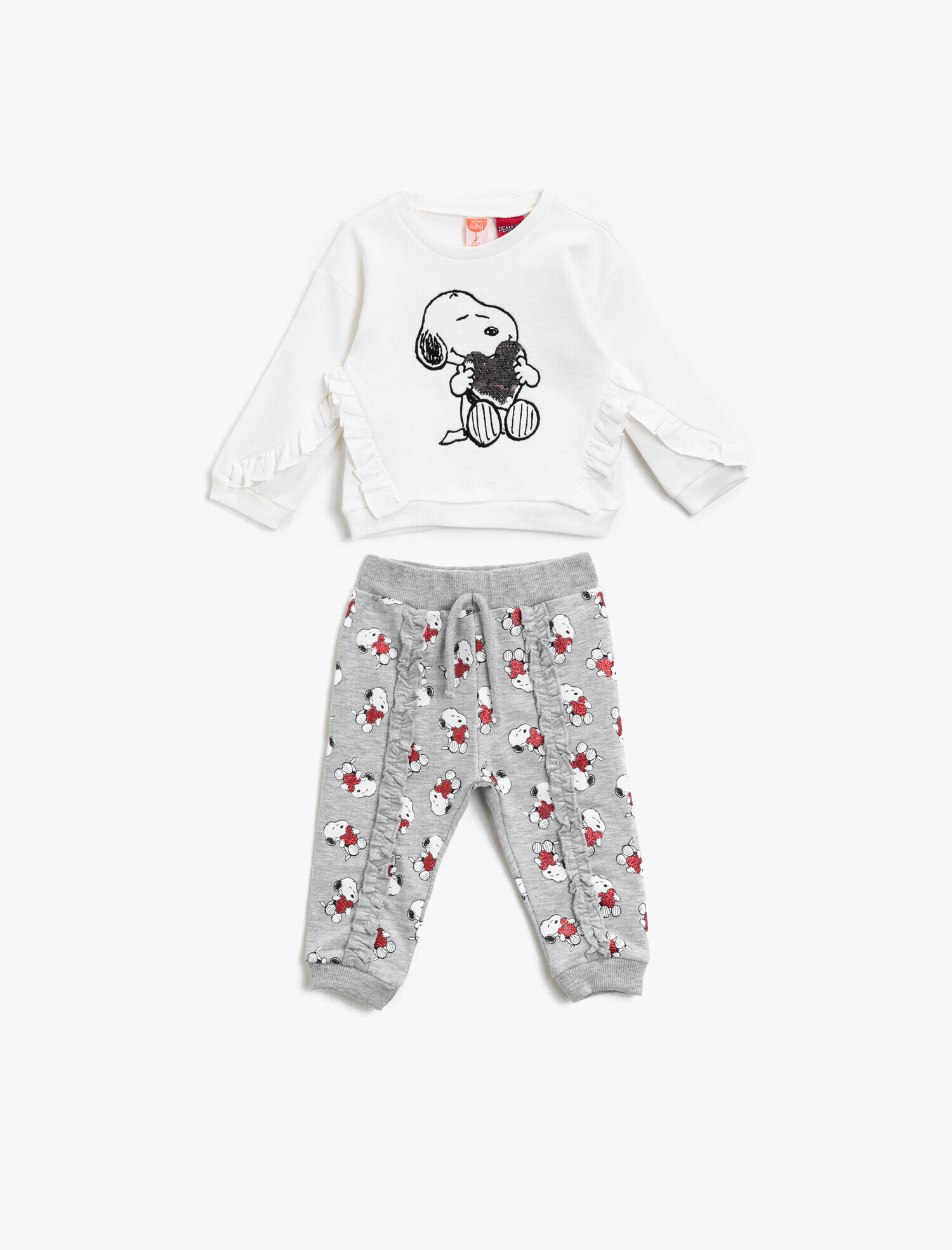  Kız Bebek Pamuklu Snoopy Lisanslı Baskılı Bisiklet Yaka Sweatshirt