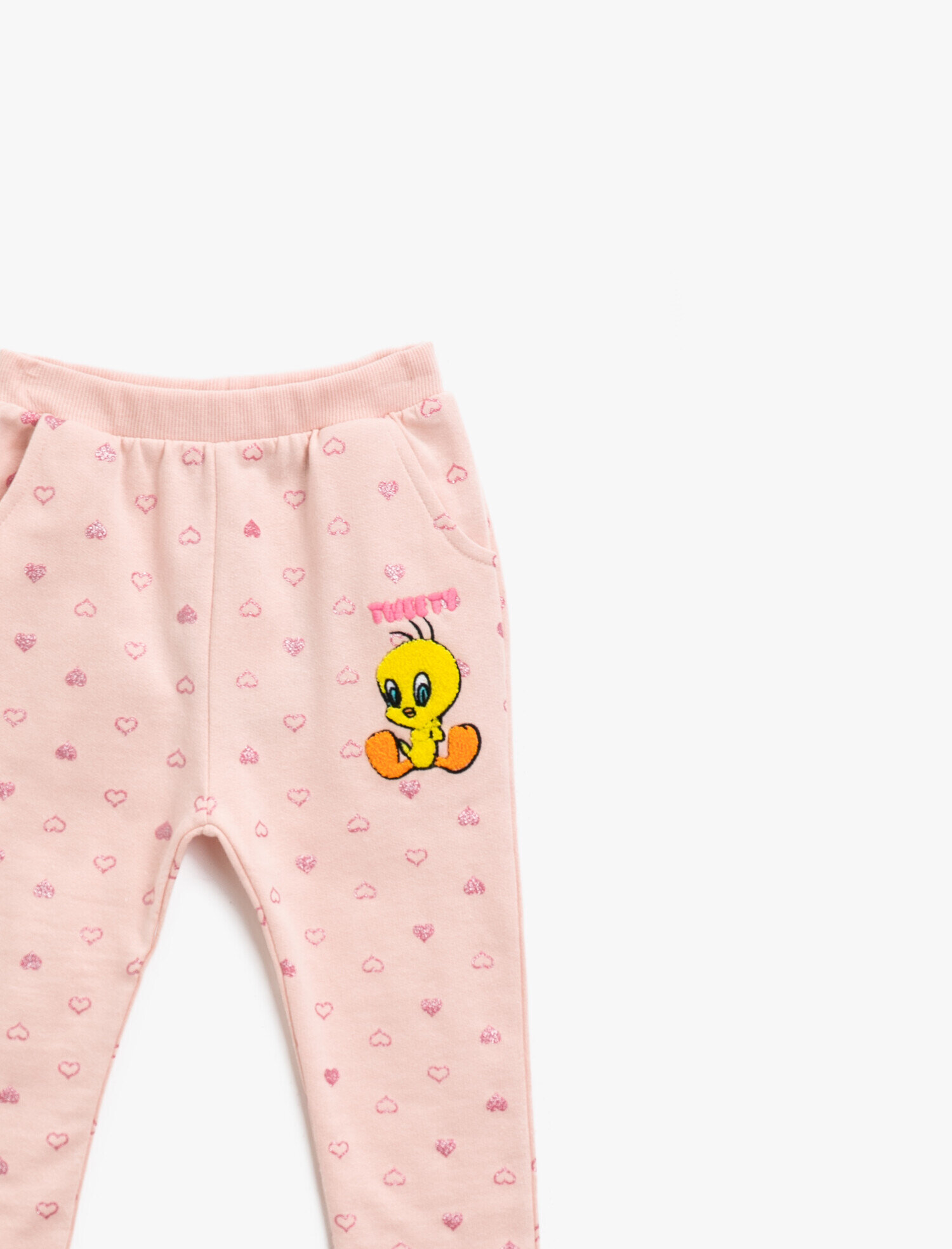  Kız Bebek Pamuklu Tweety Lisanslı İşlemeli Simli Baskılı Eşofman Altı