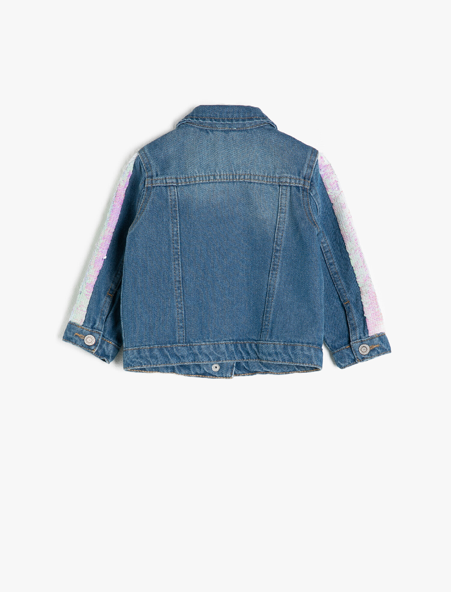  Kız Bebek Pamuklu Pullu Klasik Yaka Jean Ceket