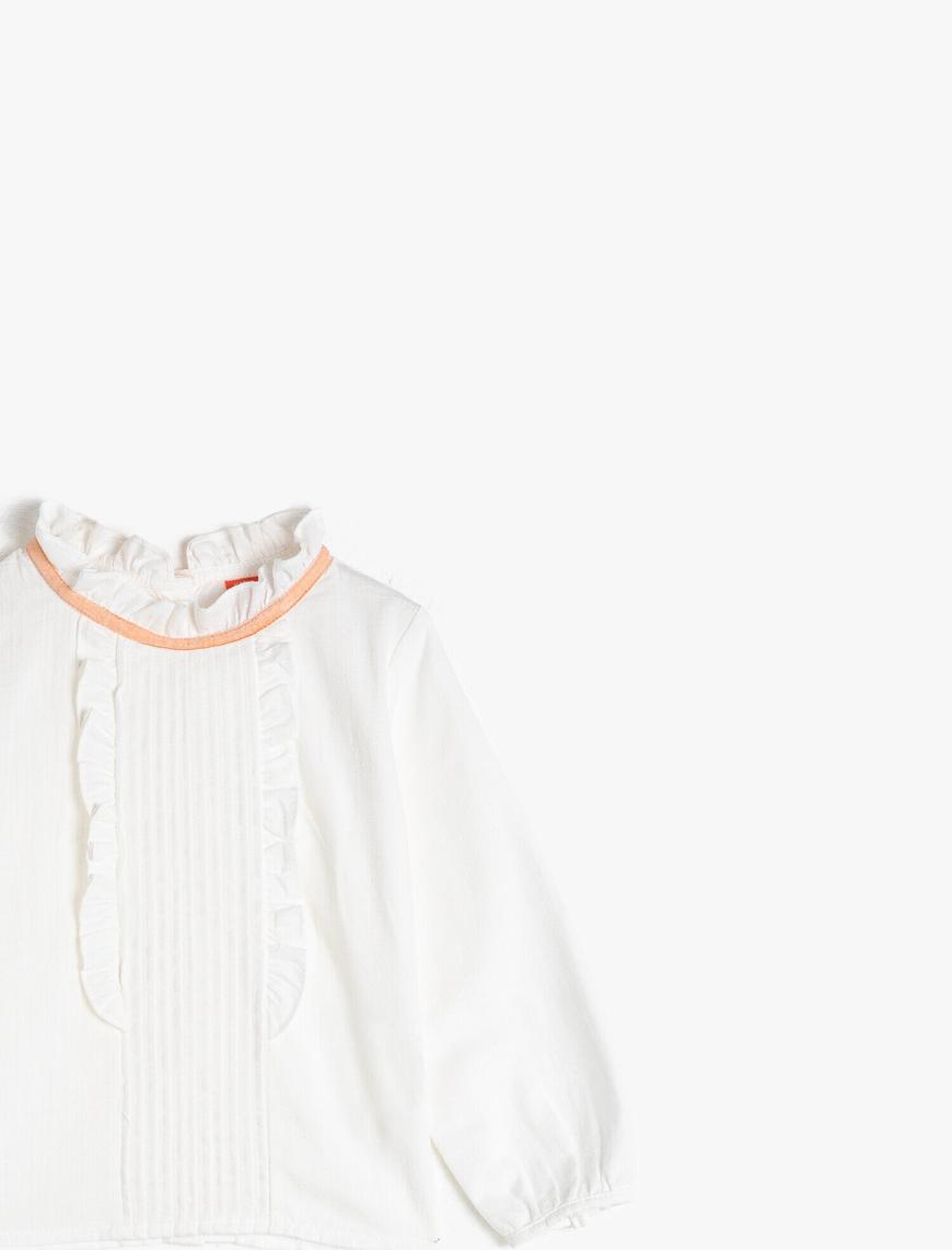  Kız Bebek Fırfırlı Dik Yaka Uzun Kollu Pamuklu Bluz