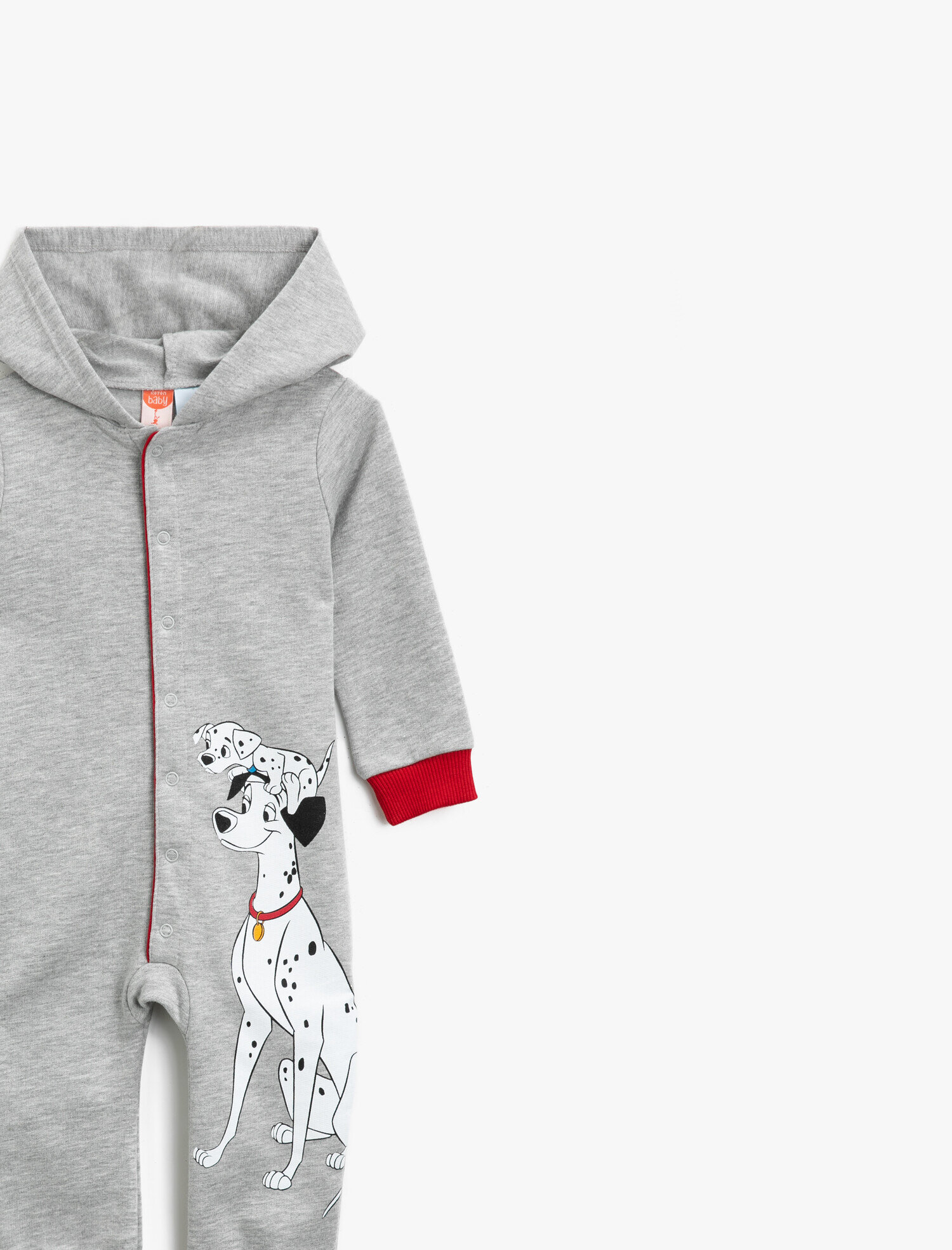  Erkek Bebek 101 Dalmaçyalı Lisanslı Baskılı Kapüşonlu Pamuklu Fermuarlı Tulum